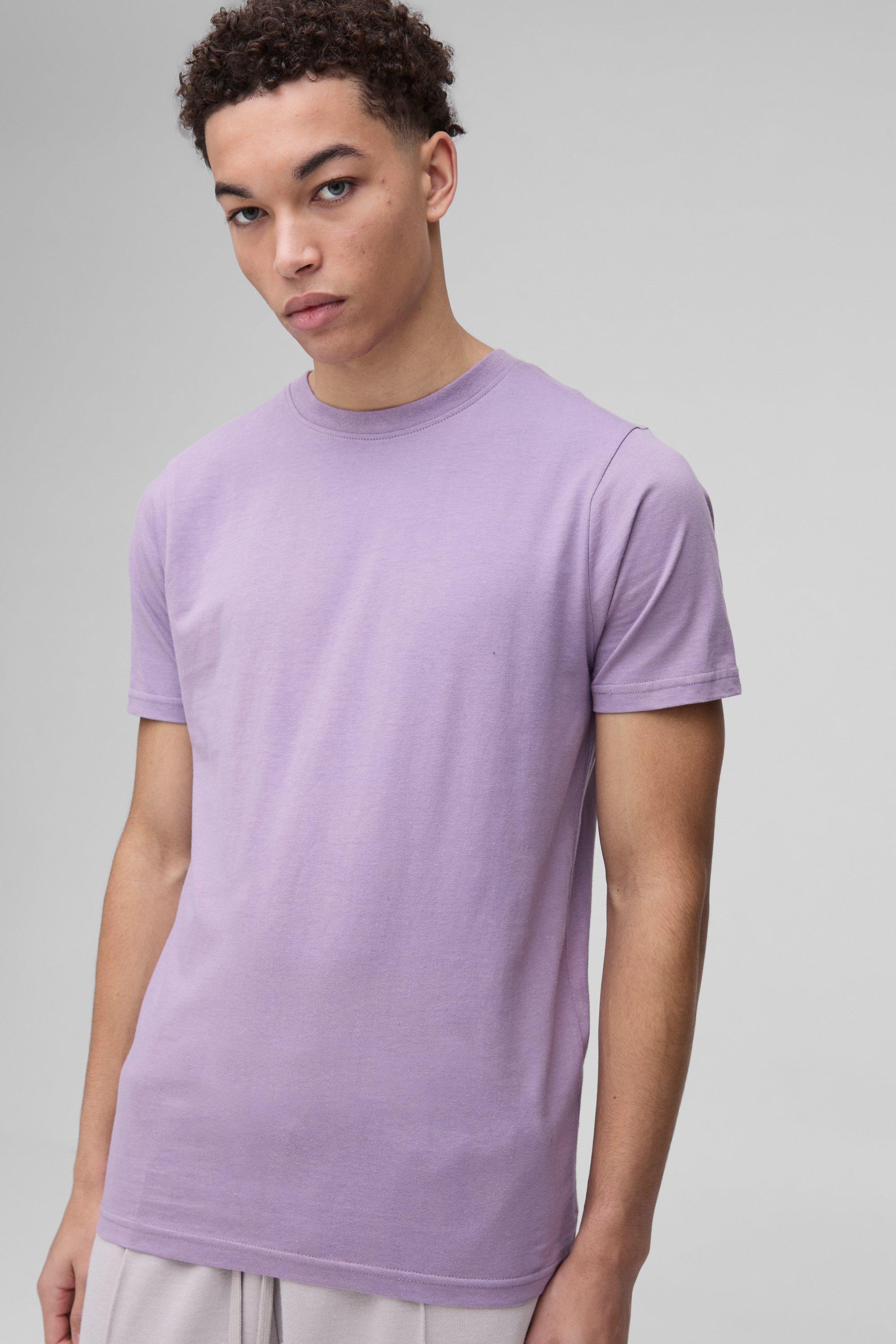 Mens Purple Basic Slim Fit Crew Neck T-Shirt, Purple