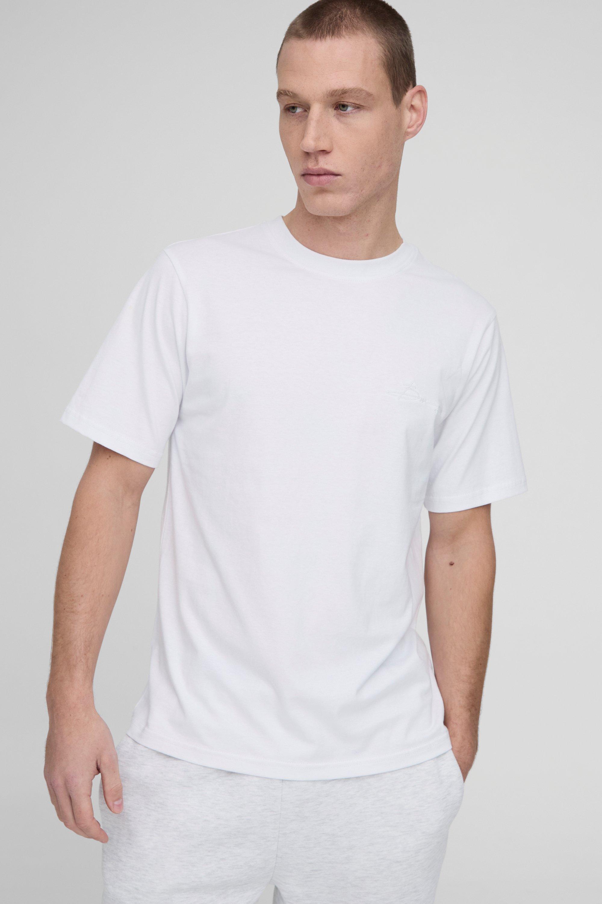 Image of T-shirt a girocollo con ricamo di firma Bm, Bianco