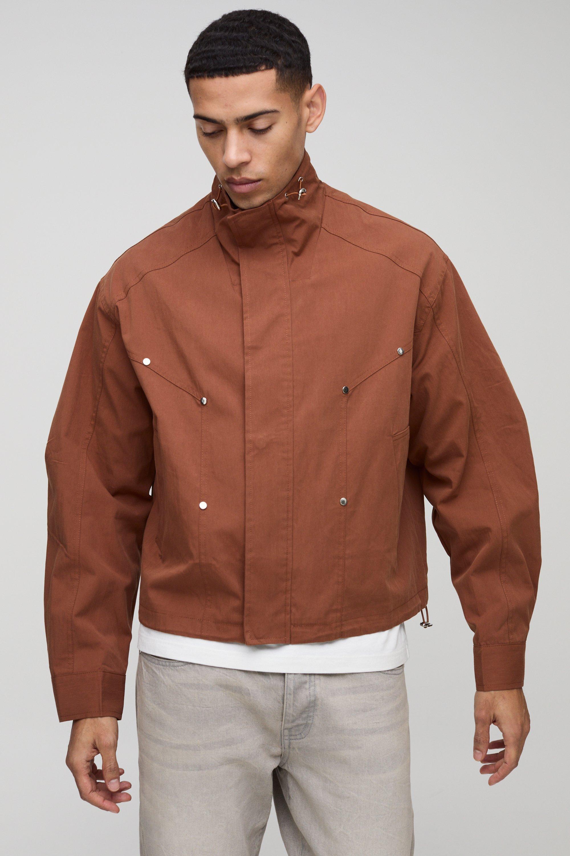 Image of Impermeabile squadrato oversize con collo a imbuto, Arancio