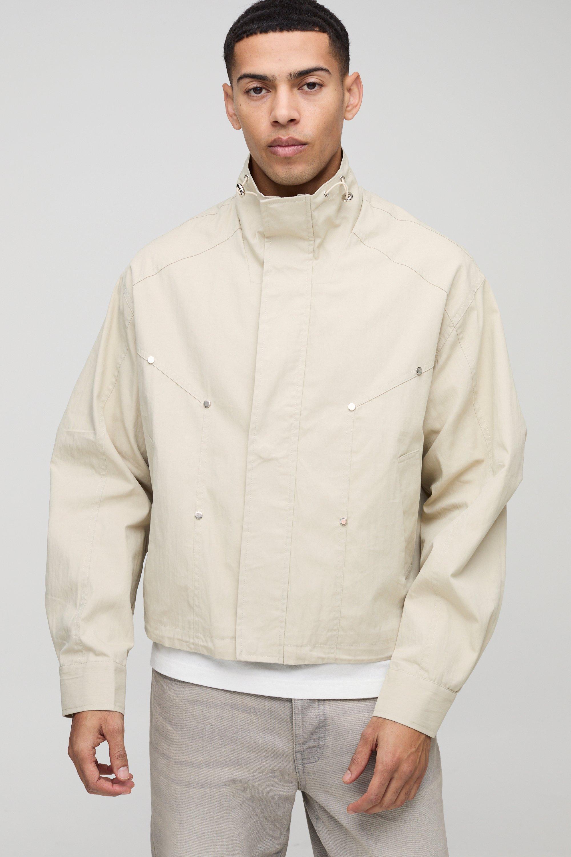 Image of Impermeabile squadrato oversize con collo a imbuto, Cream