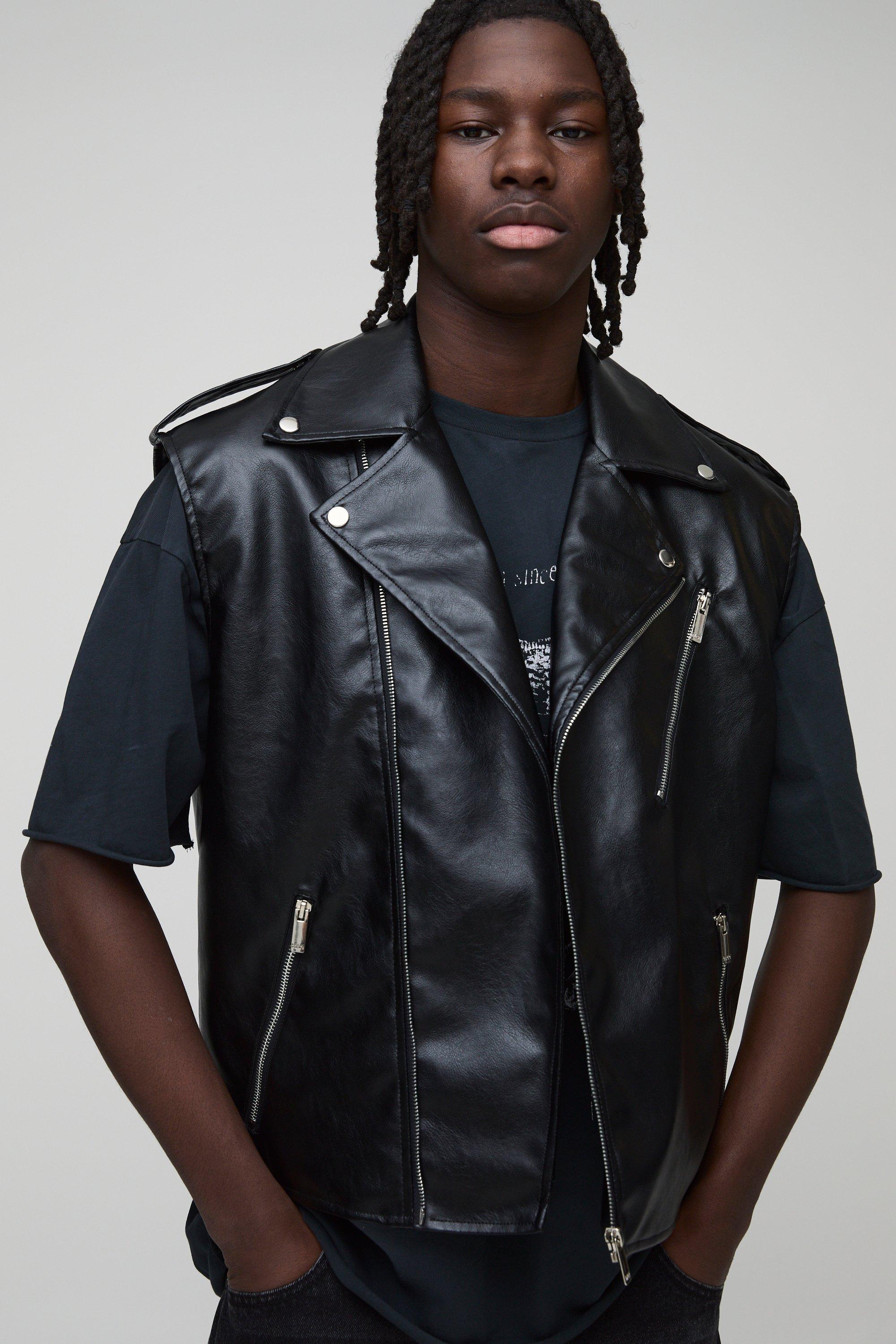Regular Fit Sleeveless Biker Jacket PU