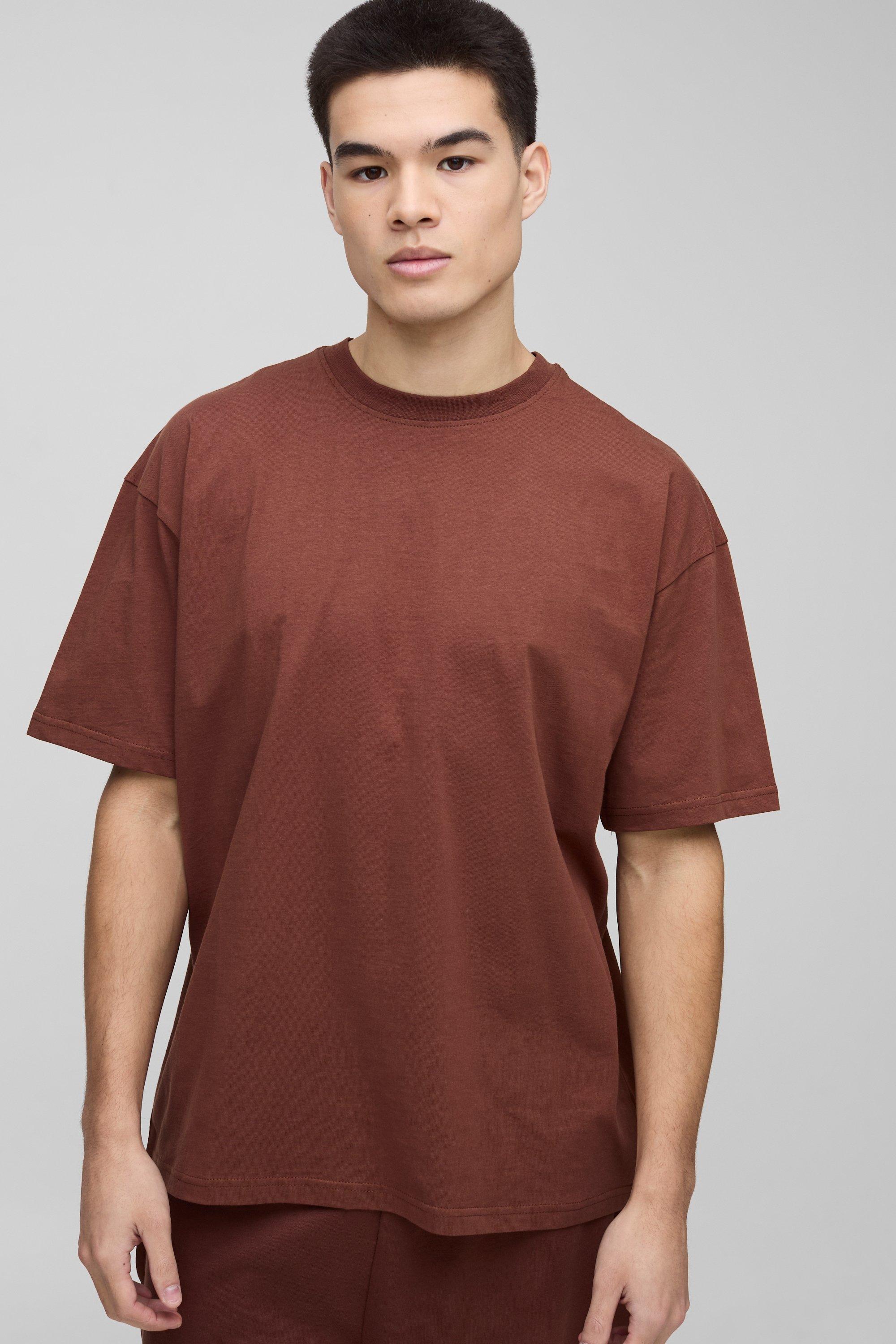 T-shirt oversize Basic a girocollo, Brown