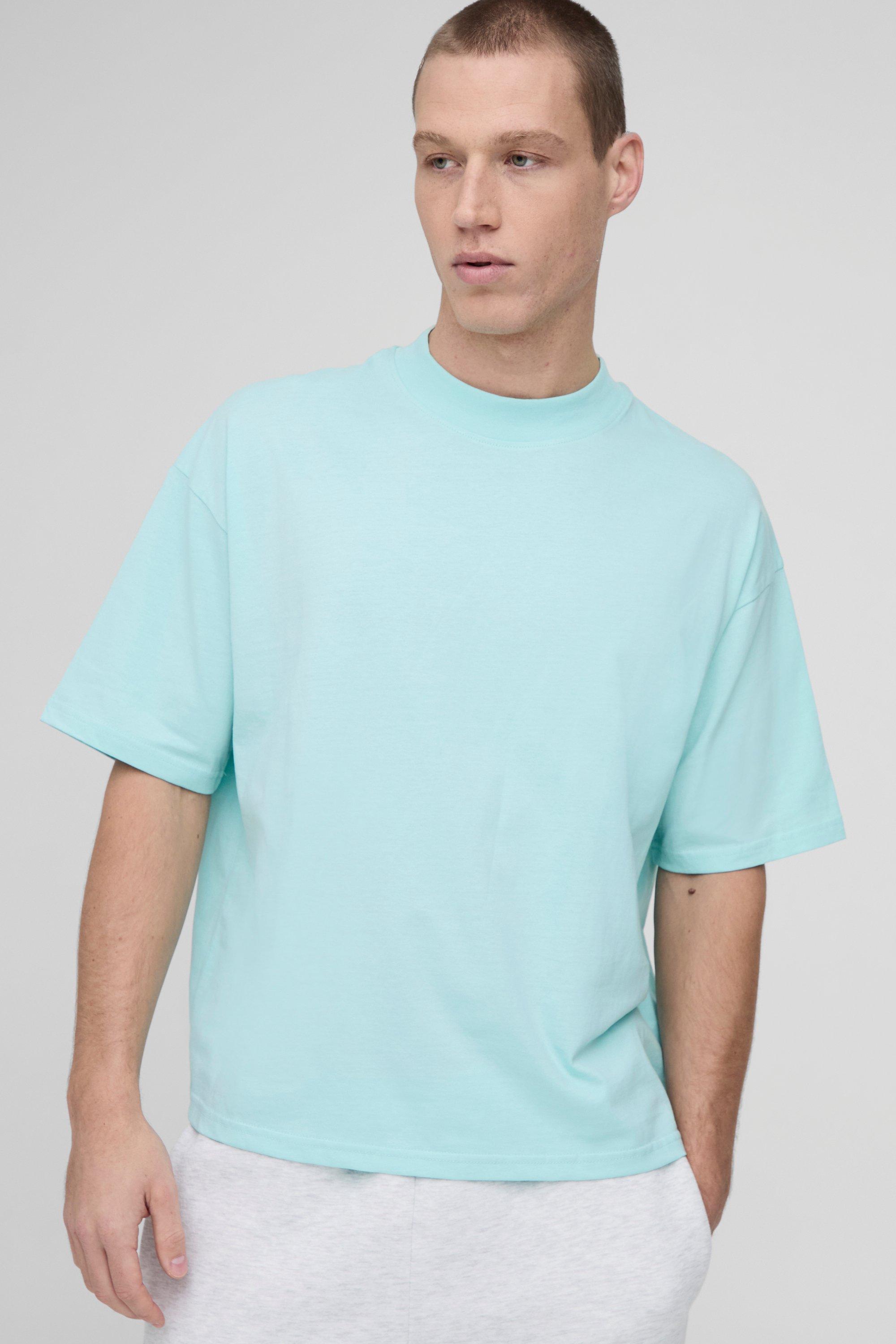 T-shirt squadrata oversize con girocollo esteso, Azzurro