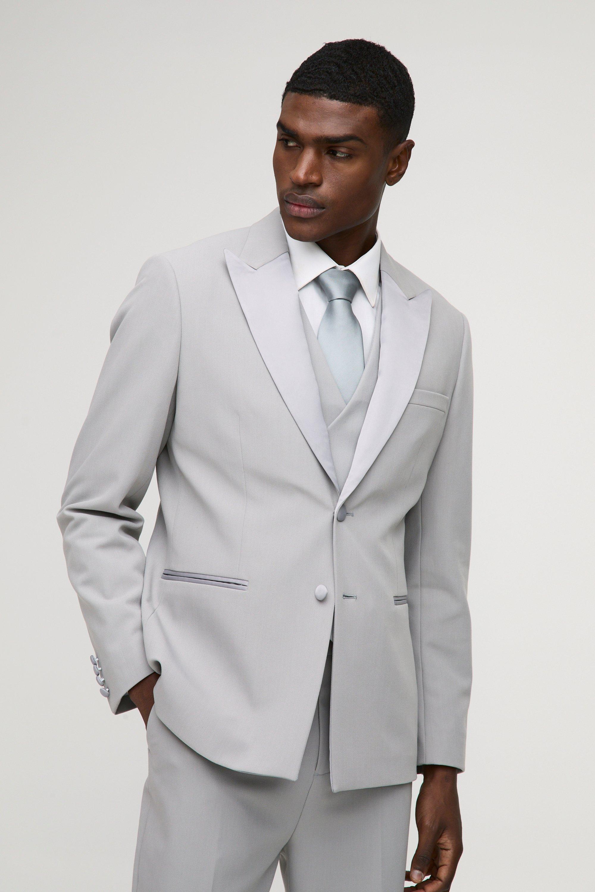 Blazer dritto in raso con bavero, Grigio