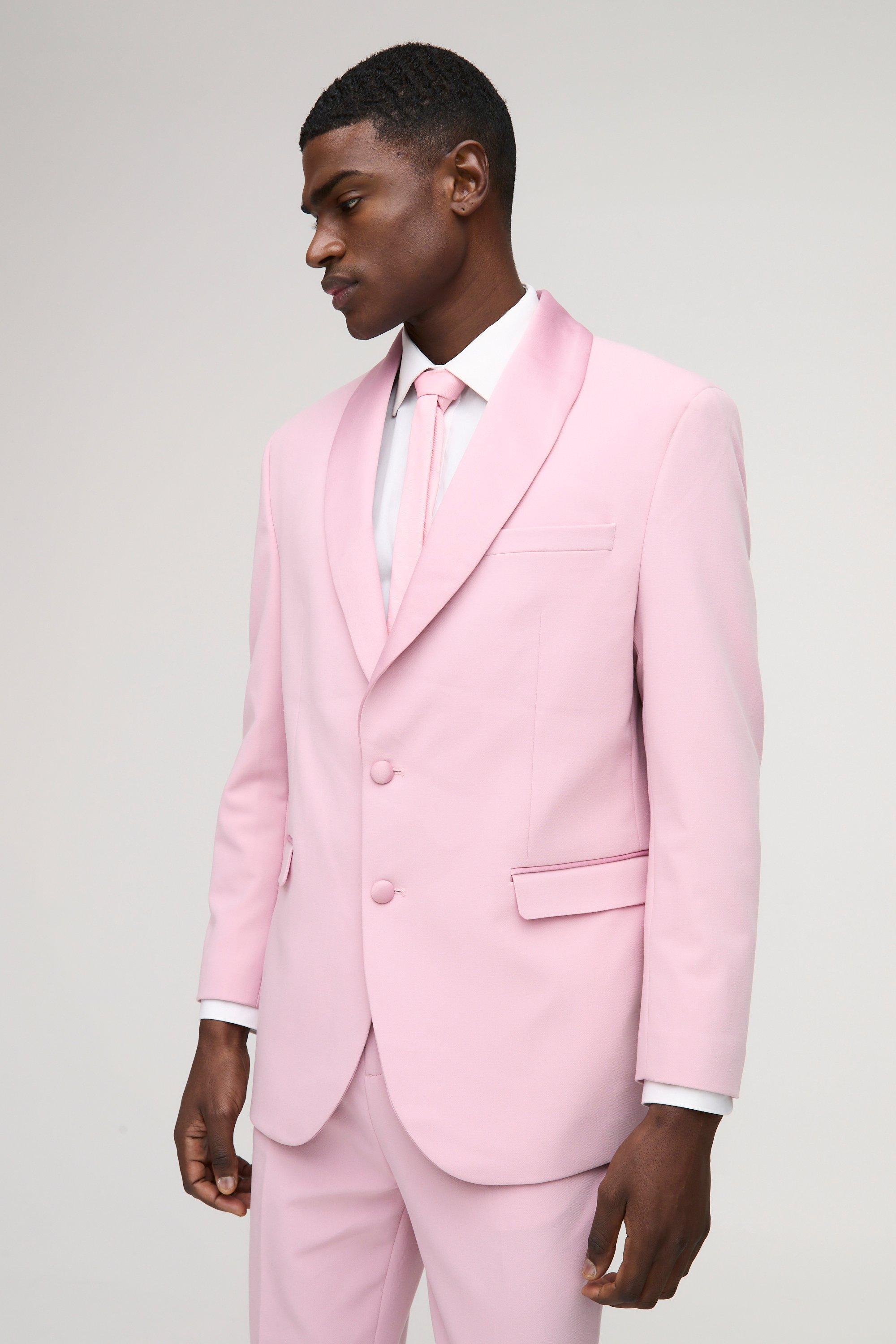 Mens Pink Straight Fit Shawl Collar Blazer, Pink