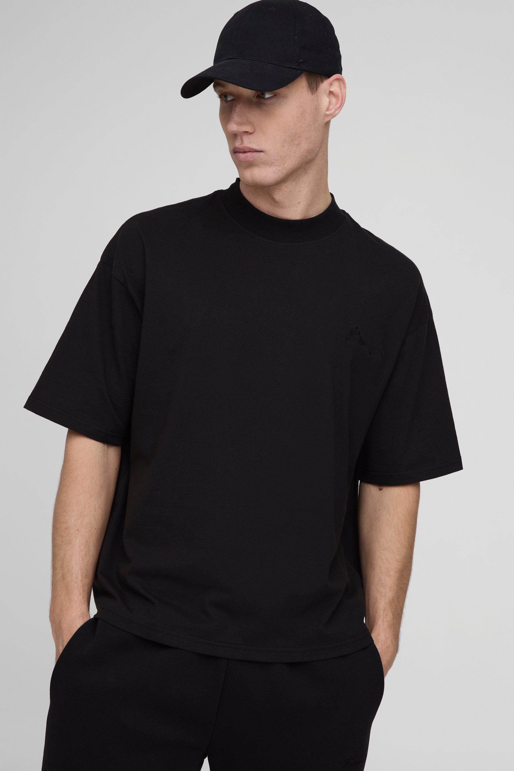 Image of T-shirt squadrata oversize Homme con girocollo esteso, Nero