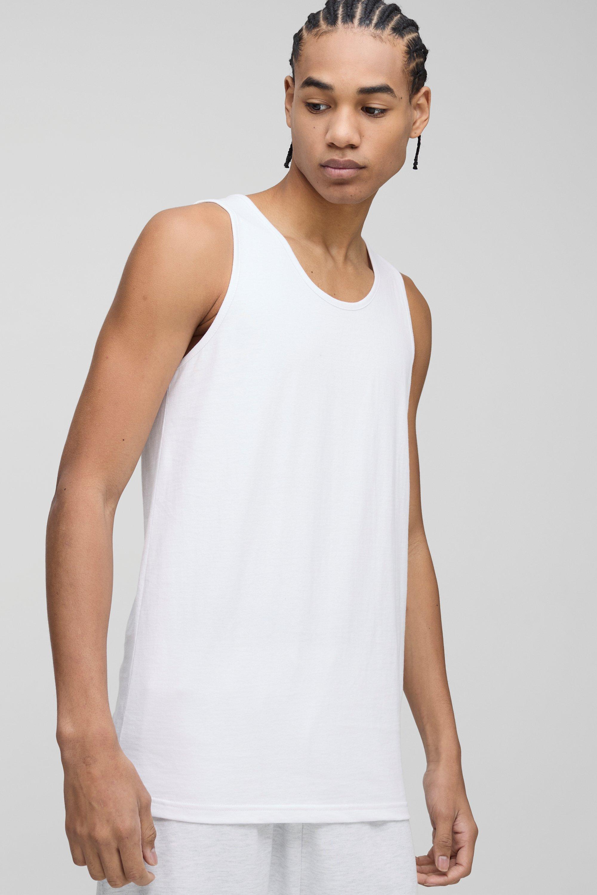 Mens White Basic Regular Fit Vest, White