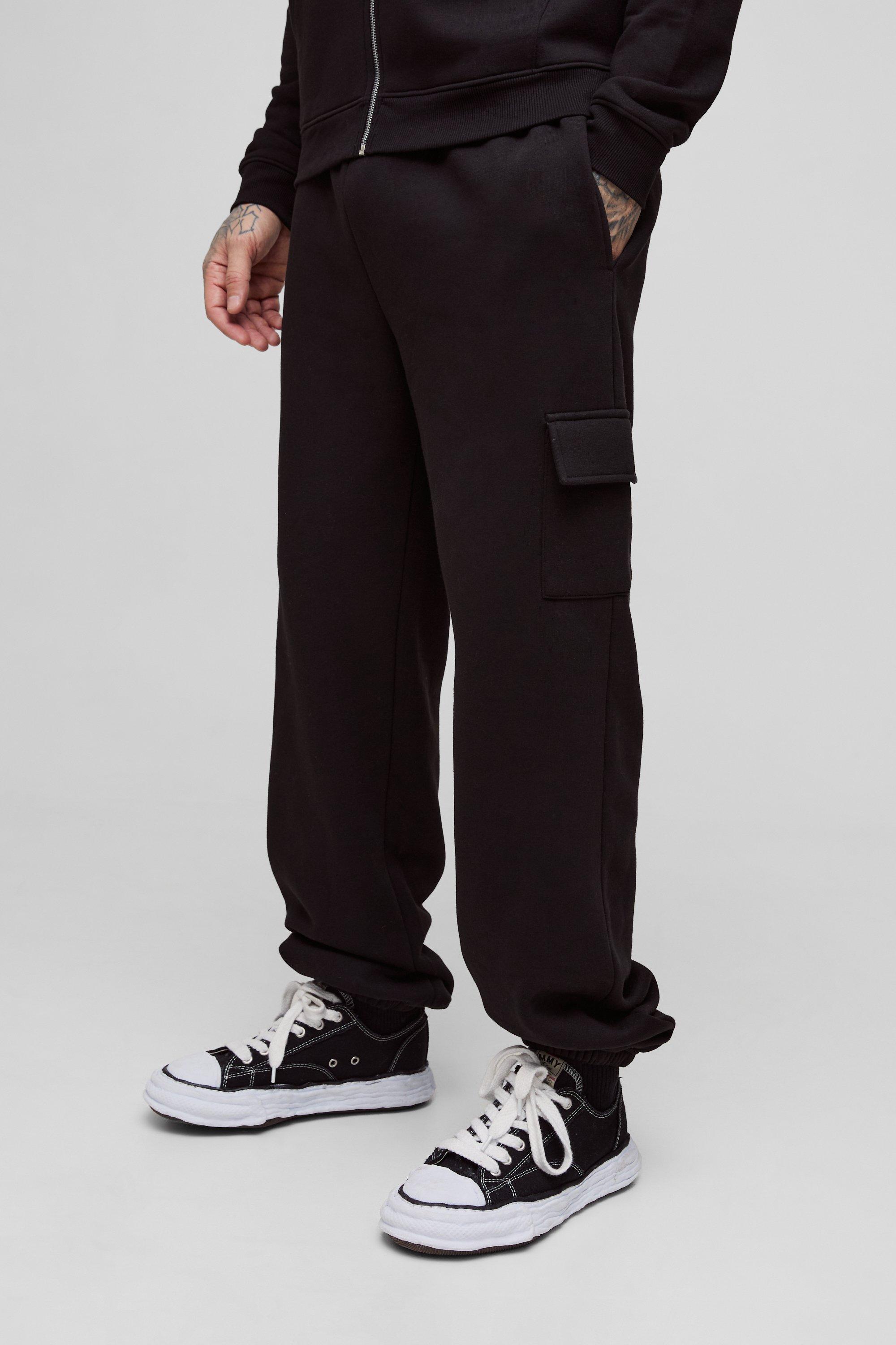 Mens Black Tall Relaxed Fit Basic Cargo Joggers, Black