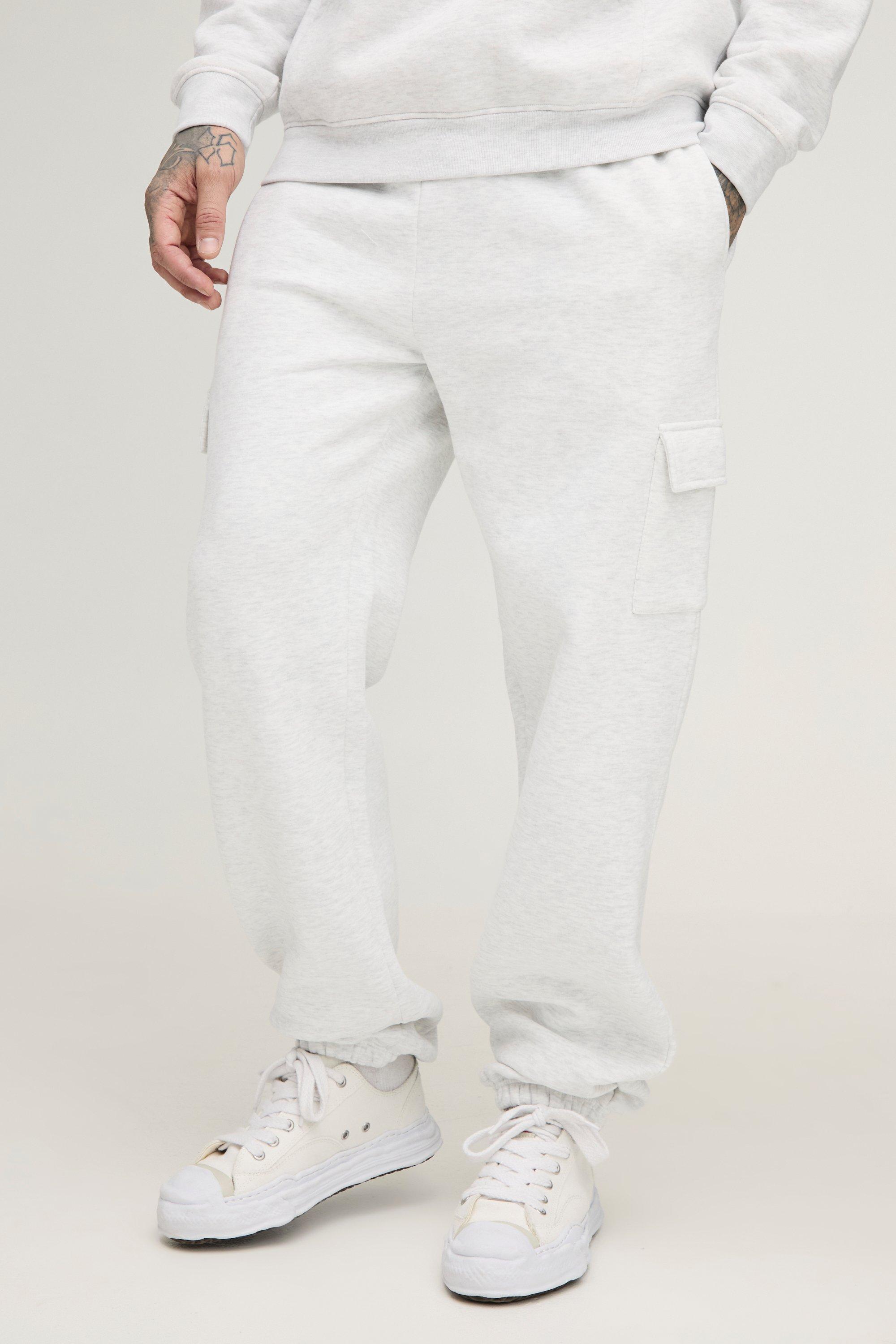 Mens Grey Tall 330GSM Relaxed Fit Basic Cargo Joggers, Grey
