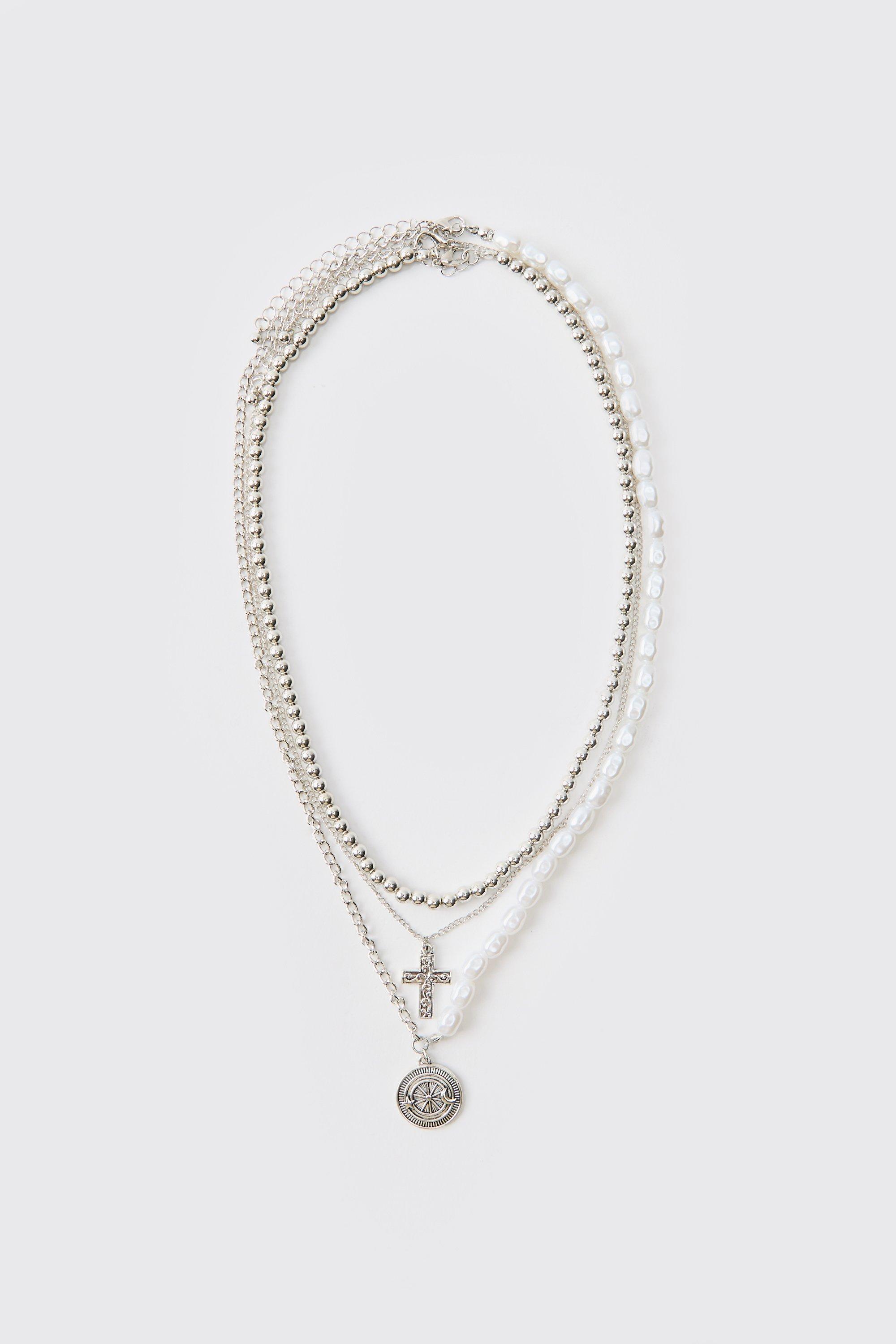 Collana di perle a più fili con pendenti, Grigio