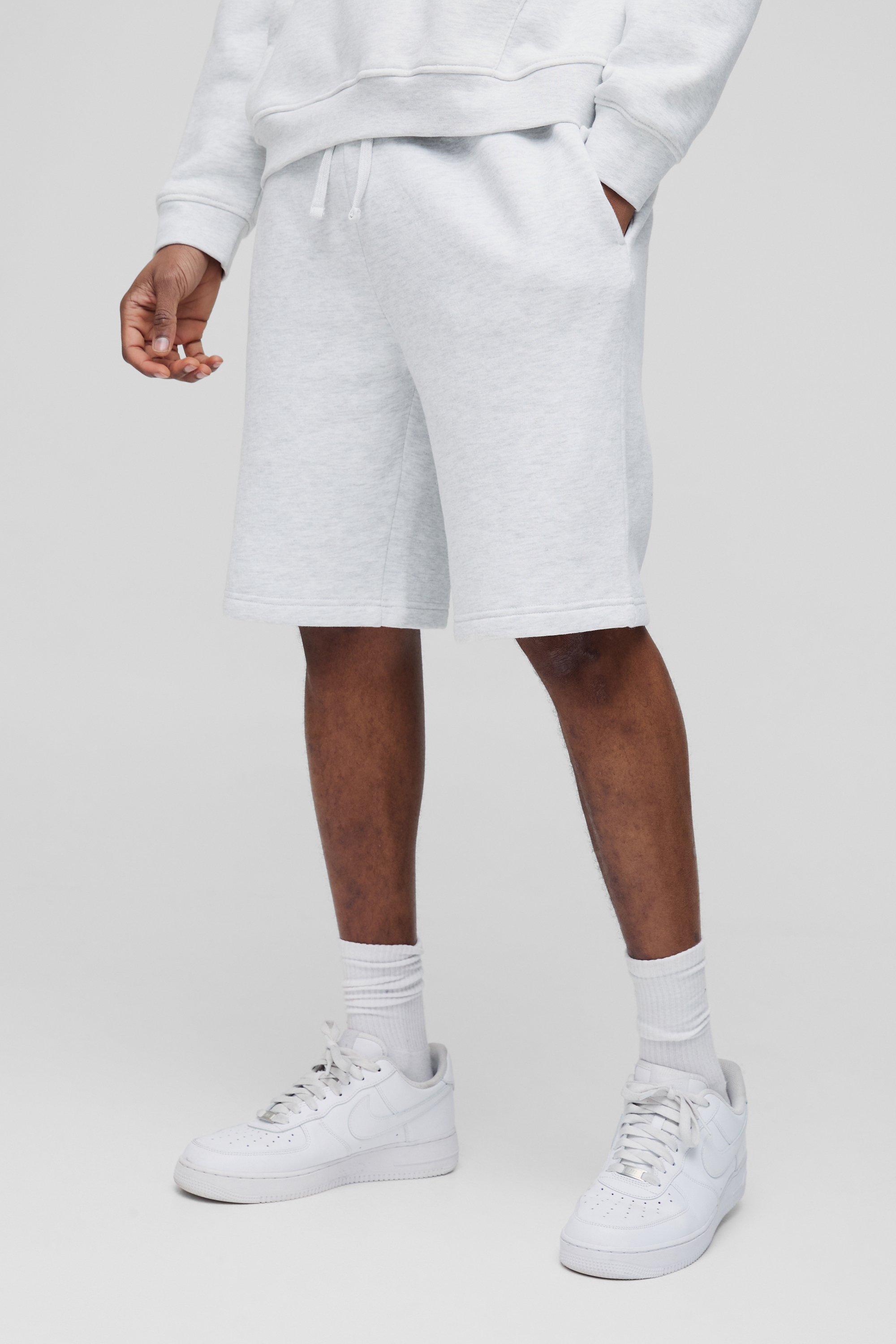 Mens Grey Tall Loose Fit Mid Length Basic Shorts, Grey