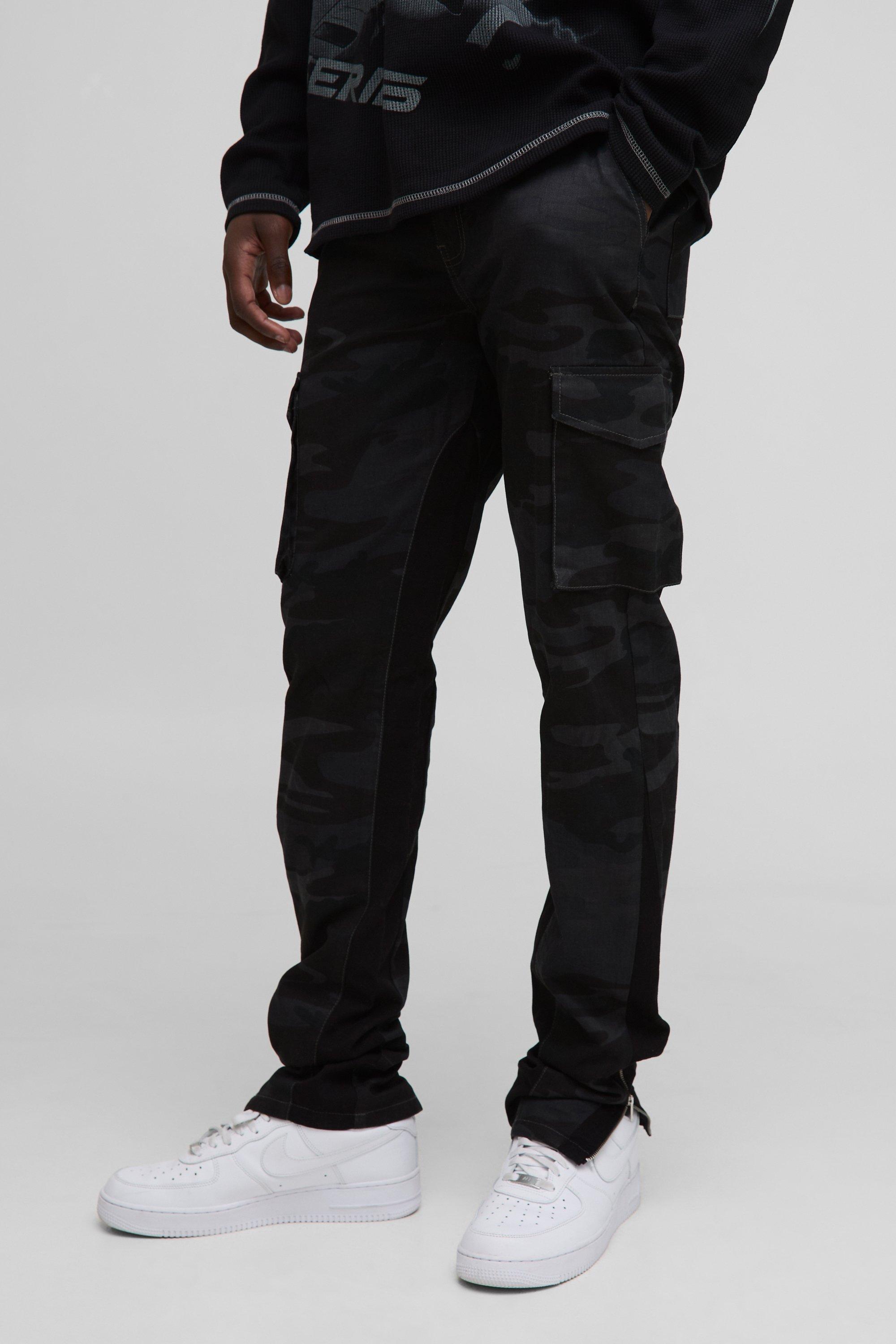 Boohoo Camo Skinny Fit Cargo Broek Met Gusset Detail En Tailleband, Charcoal