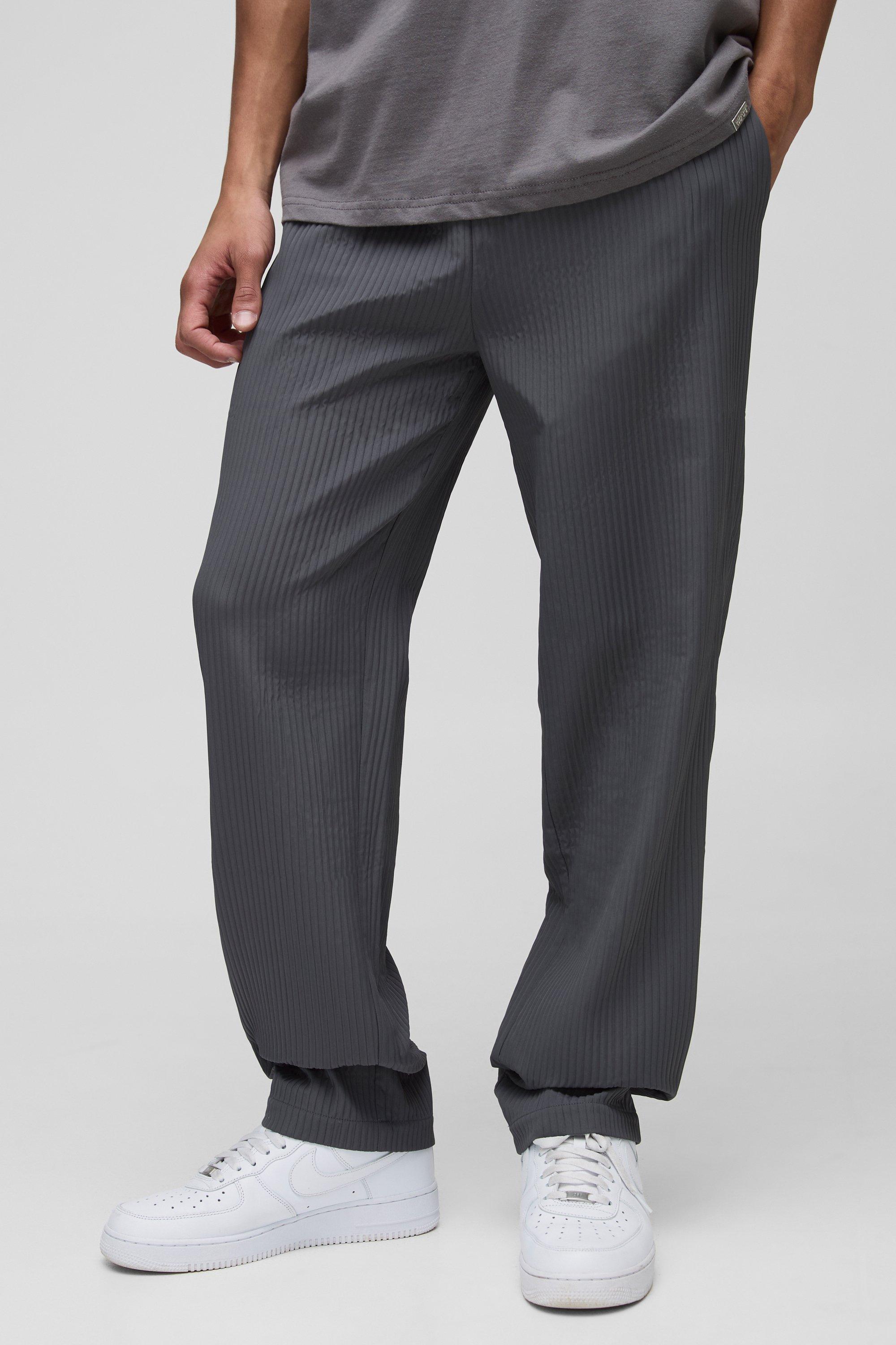 Image of Pantaloni dritti tecnici con pieghe e vita elasticizzata, Grigio