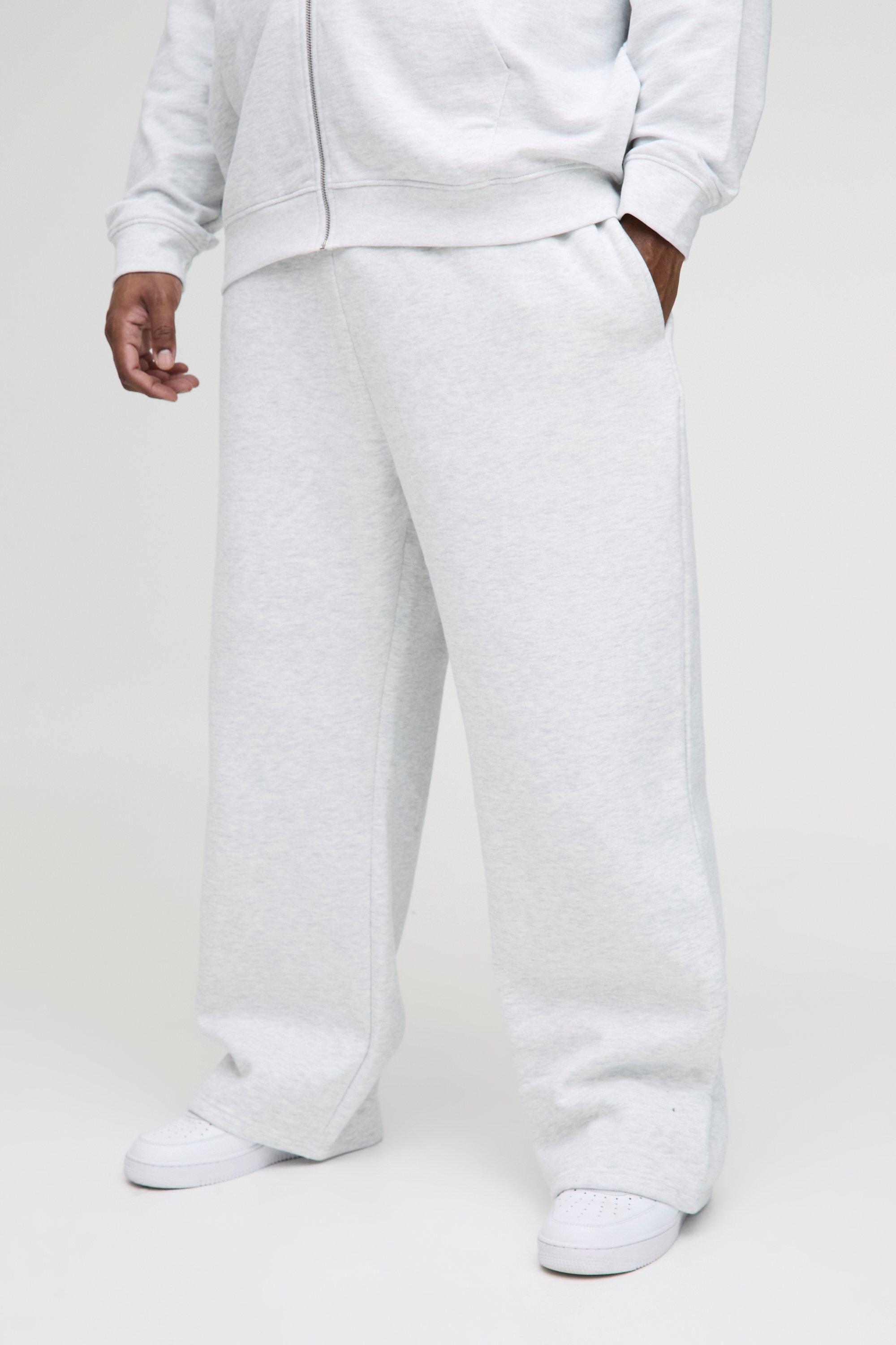 Mens Grey Plus 330GSM Straight Leg Basic Joggers, Grey