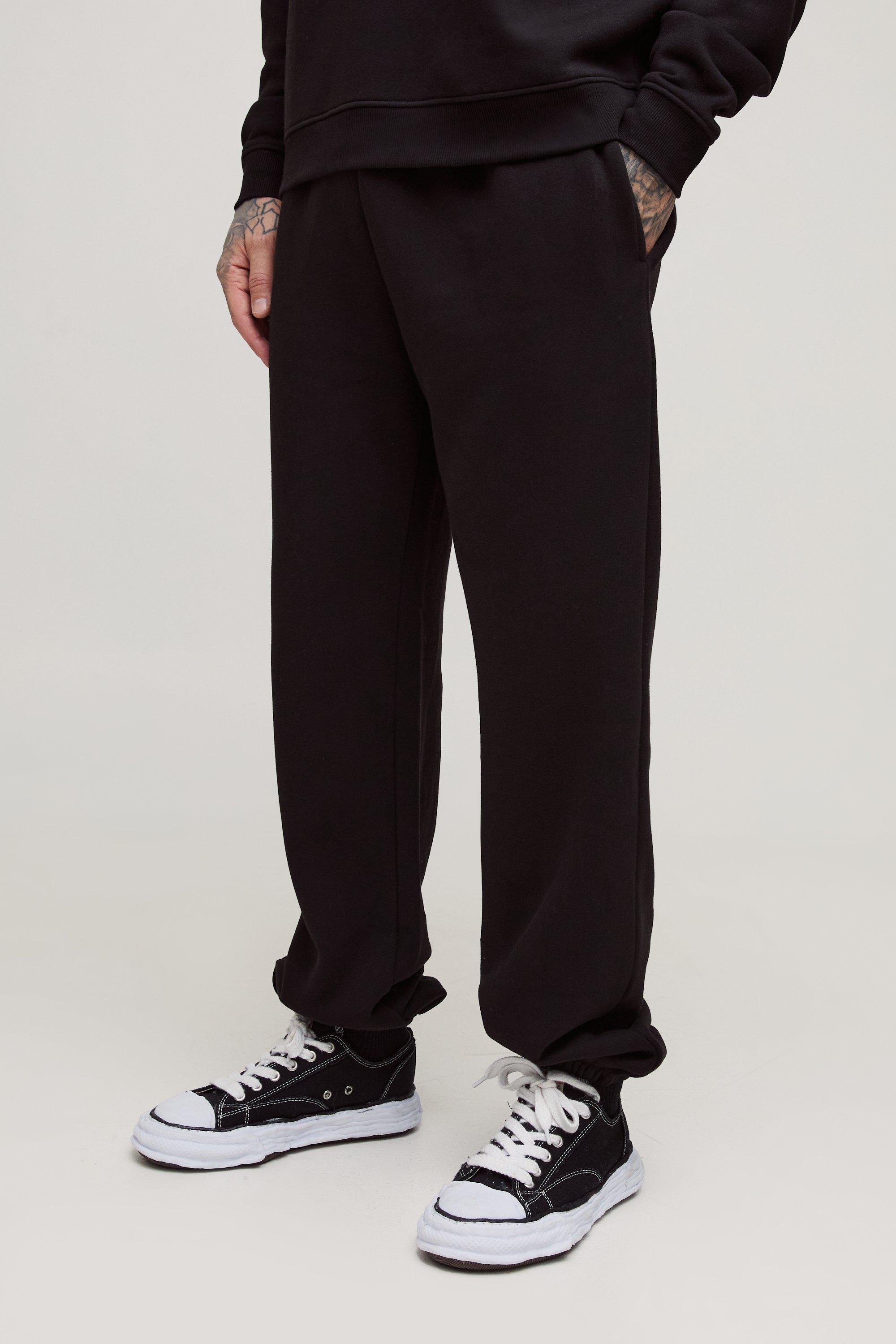 Mens Black Tall Relaxed Fit Basic Joggers, Black