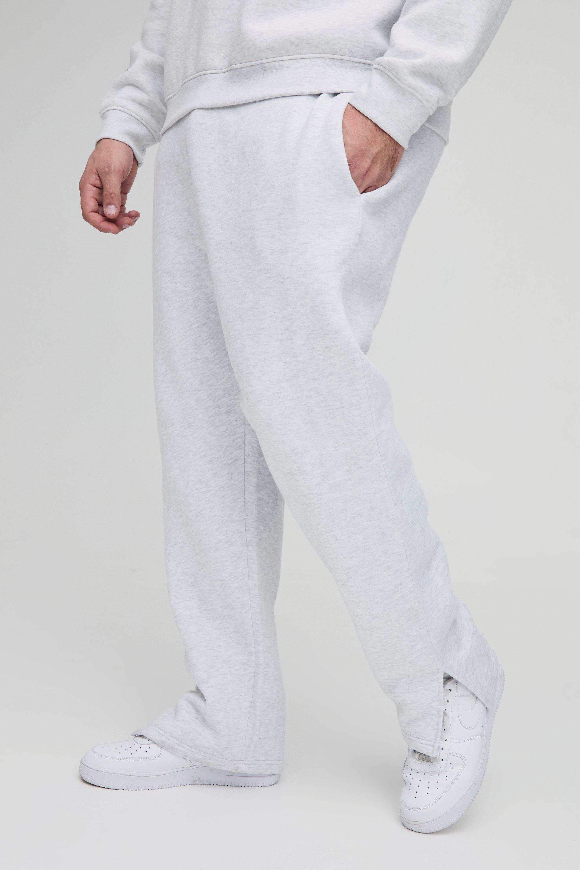 Mens Grey Plus 330GSM Regular Fit Split Hem Joggers, Grey