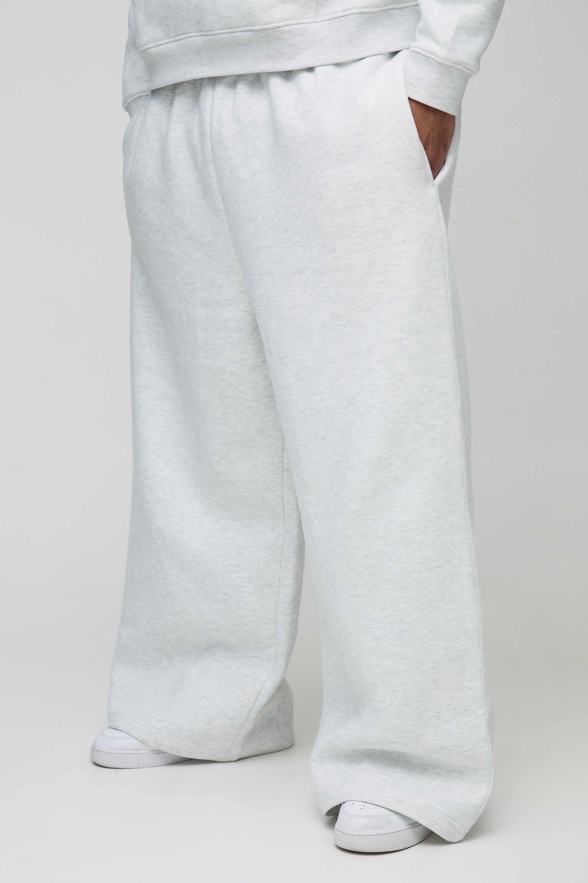 Mens Grey Plus 330GSM Extreme Wide Leg Basic Joggers, Grey