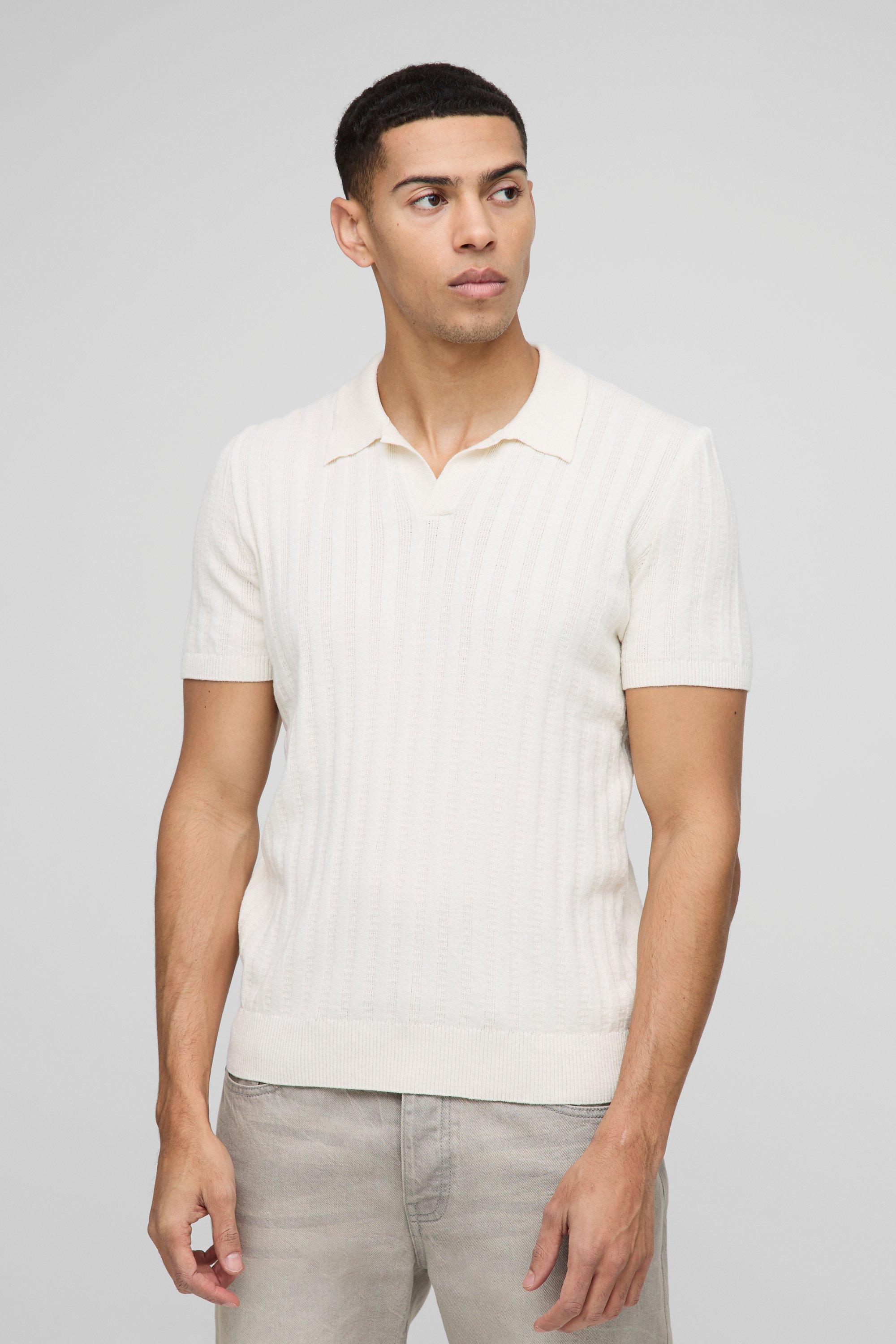 Polo in maglia a coste Regular Fit con pannelli, Cream