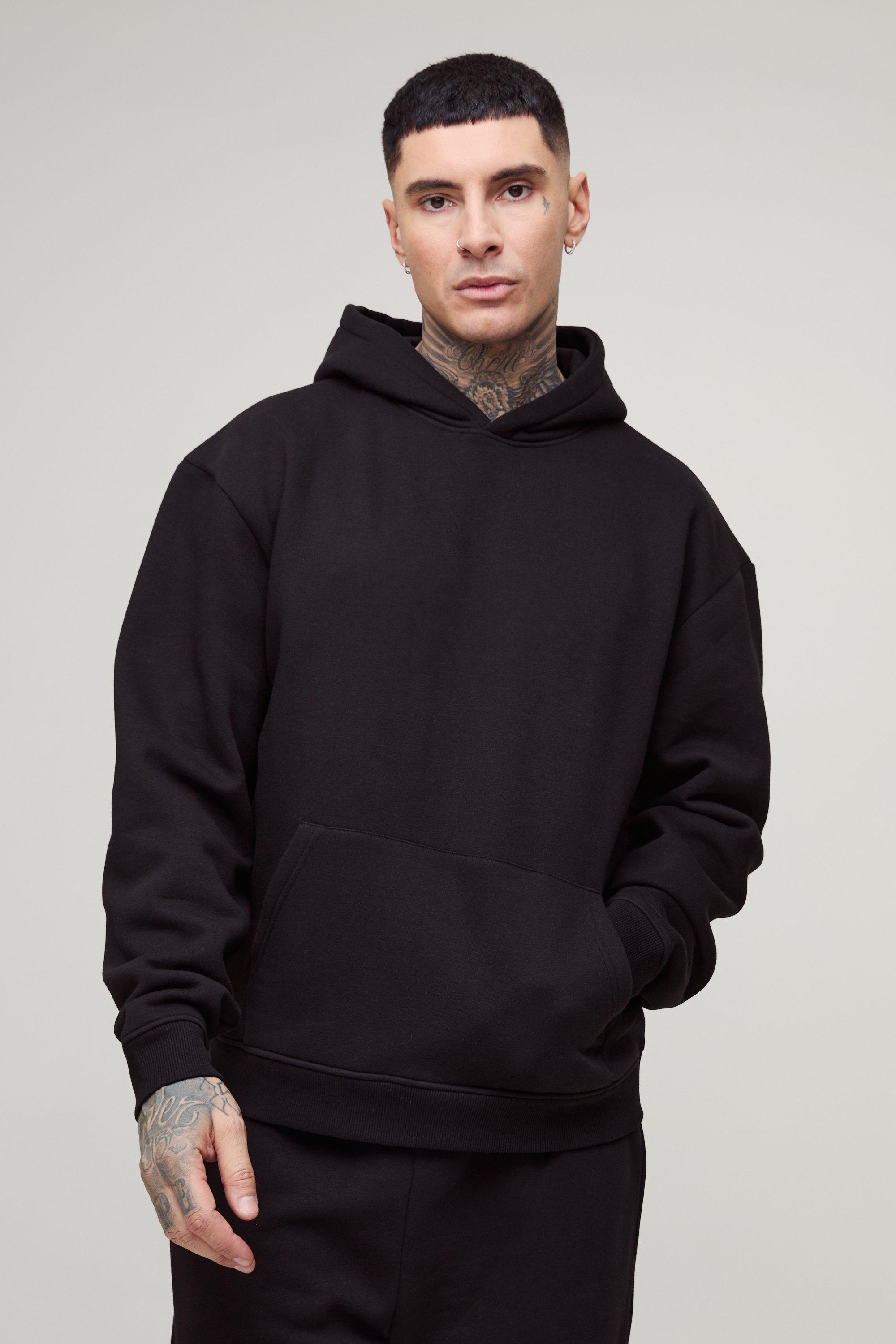 Felpa Tall squadrata oversize Basic da 330 g/mq con cappuccio, Nero