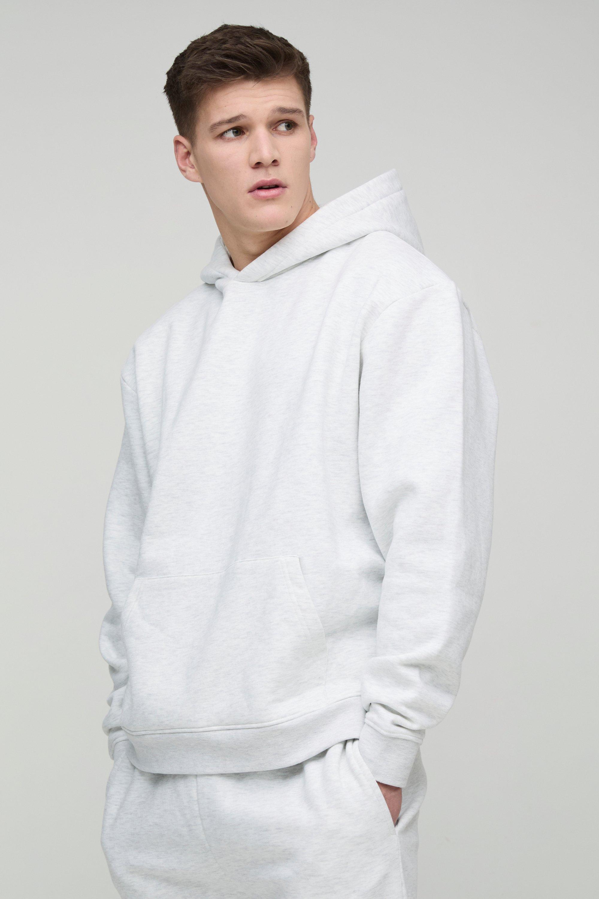 Mens Grey Tall 330GSM Oversized Boxy Basic Hoodie, Grey