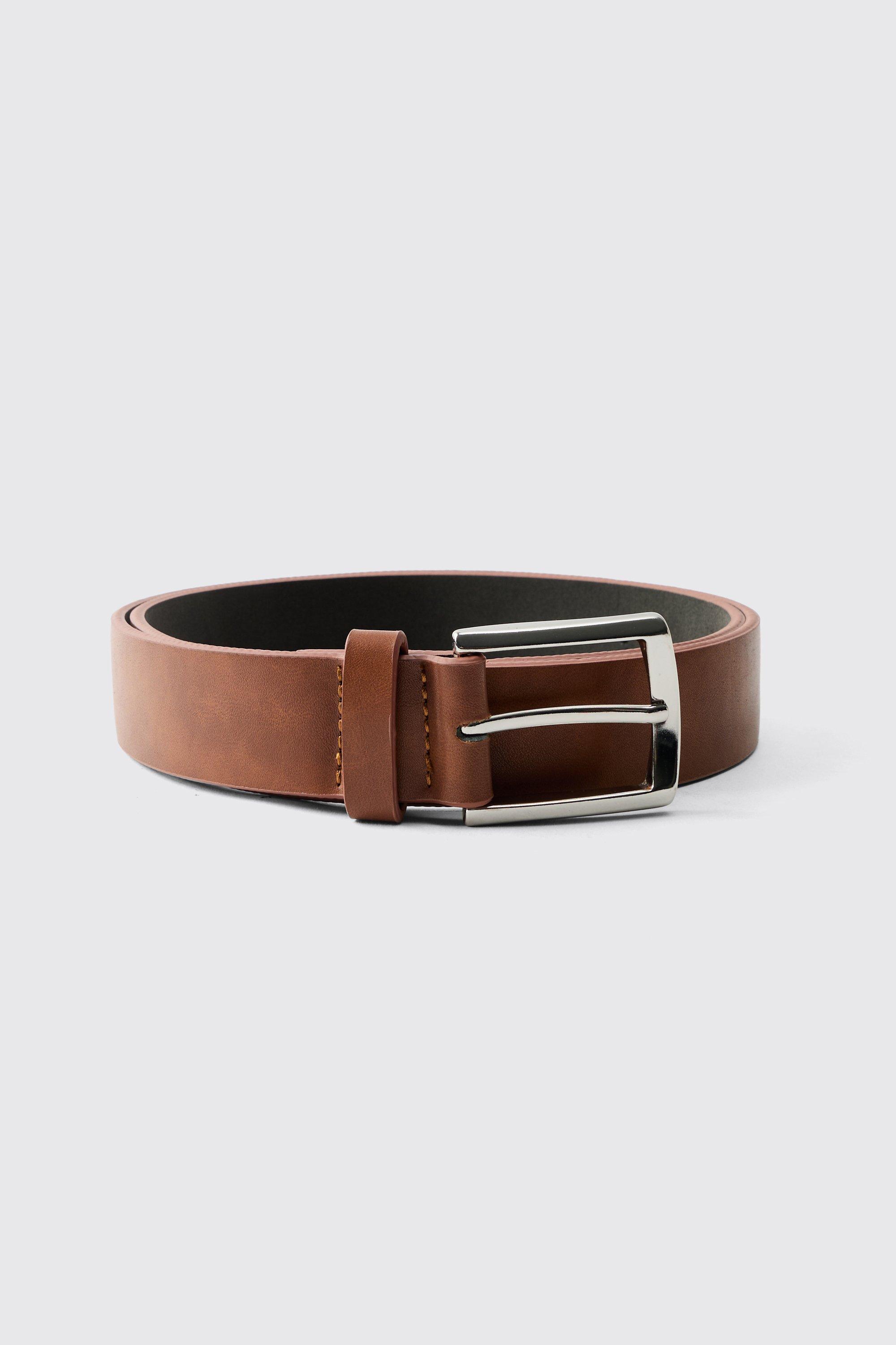 Mens Faux Leather Belt In Brown, Brown