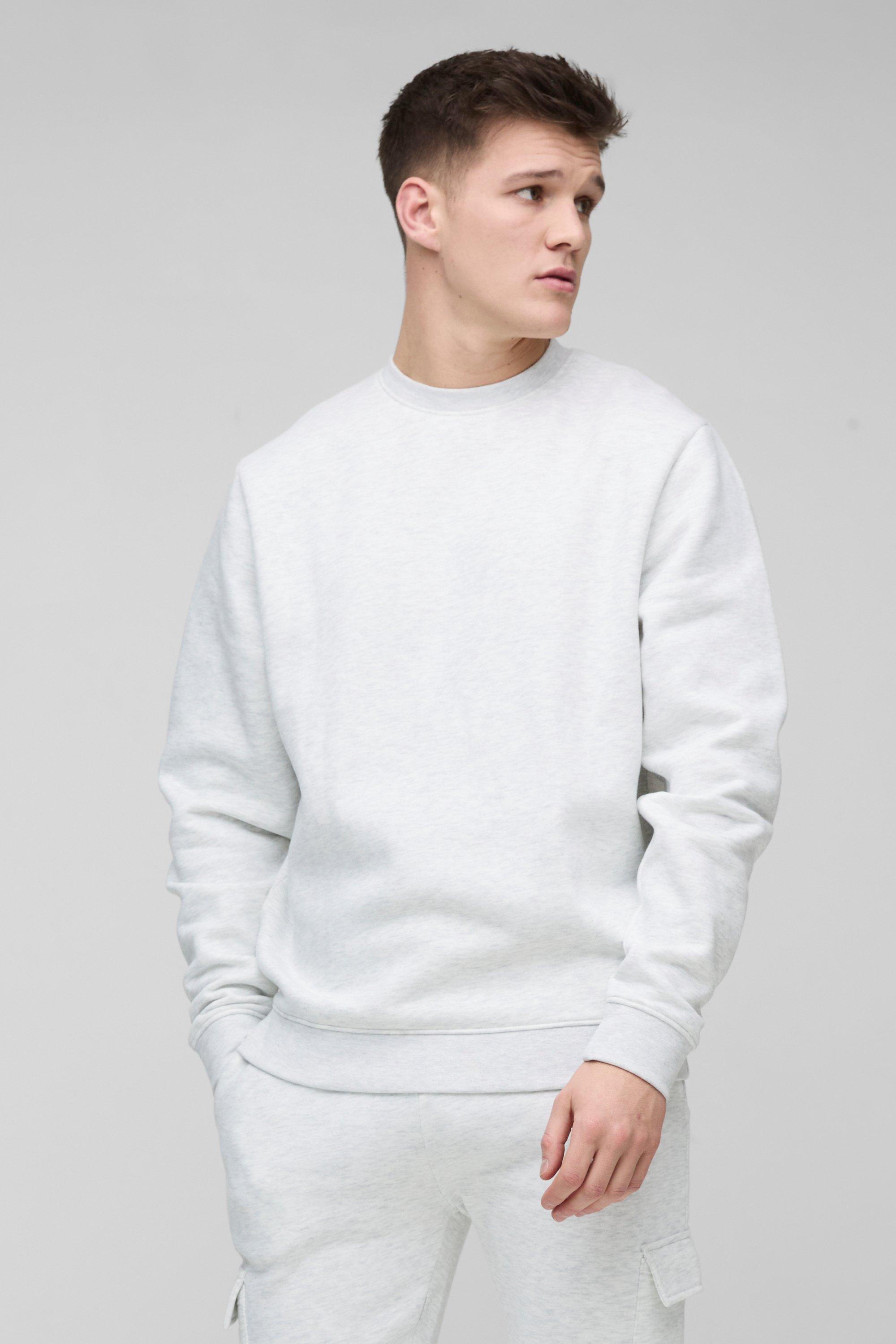 Mens Grey Tall 330GSM Basic Crew Neck Regular Fit Sweatshirt, Grey