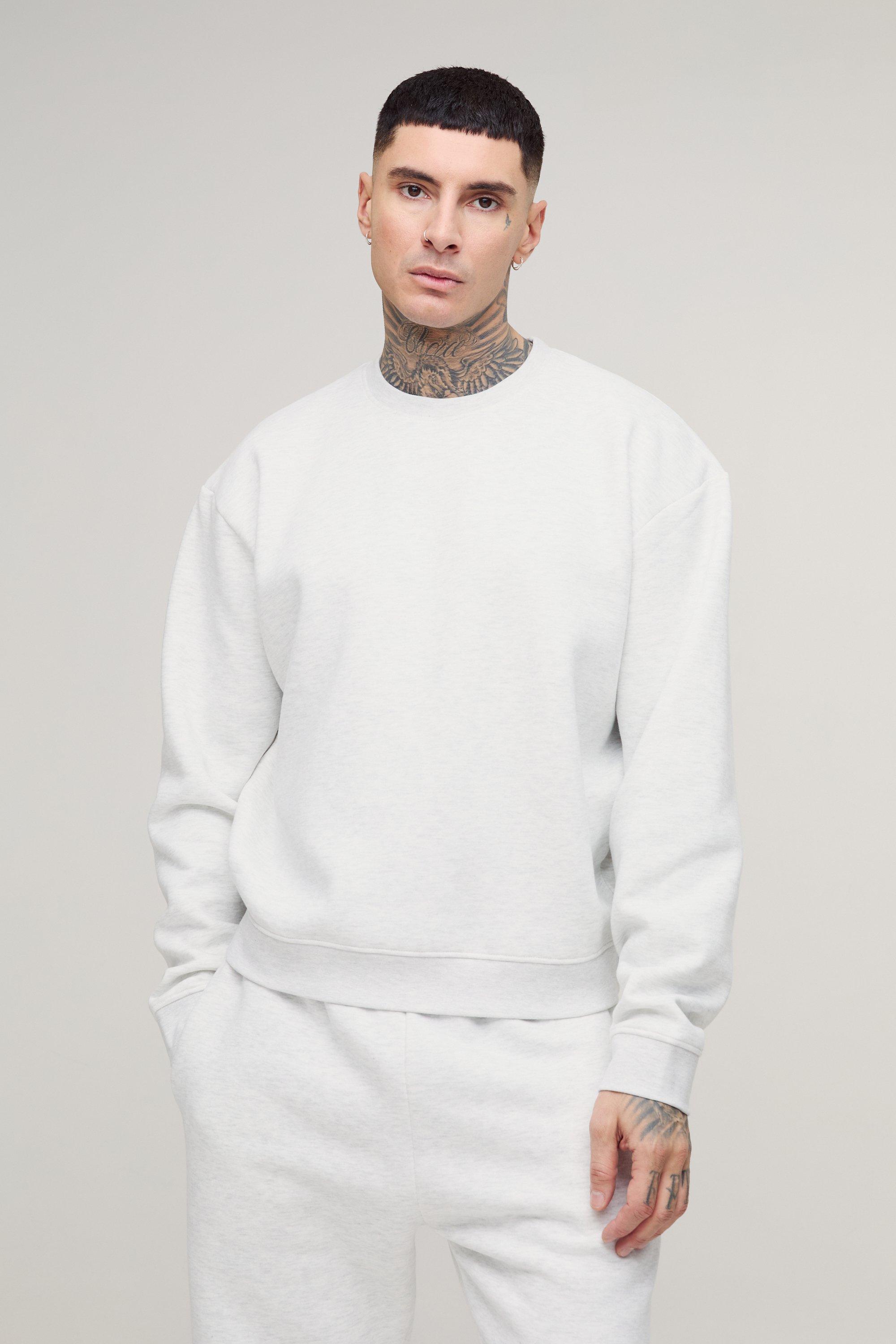 Mens Grey Tall 330GSM Oversized Basic Boxy Sweatshirt, Grey