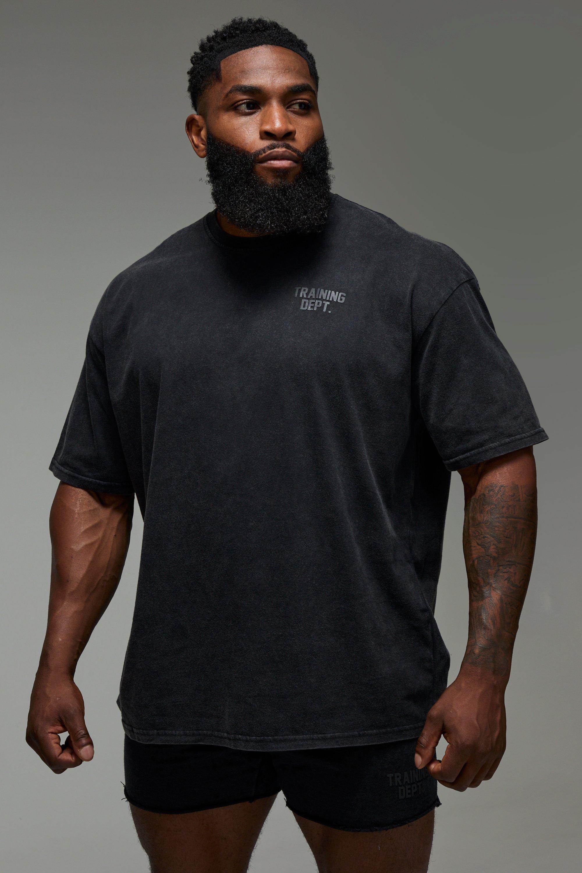 Mens Black Man Active Training Dept. Oversized Washed T-shirt, Black