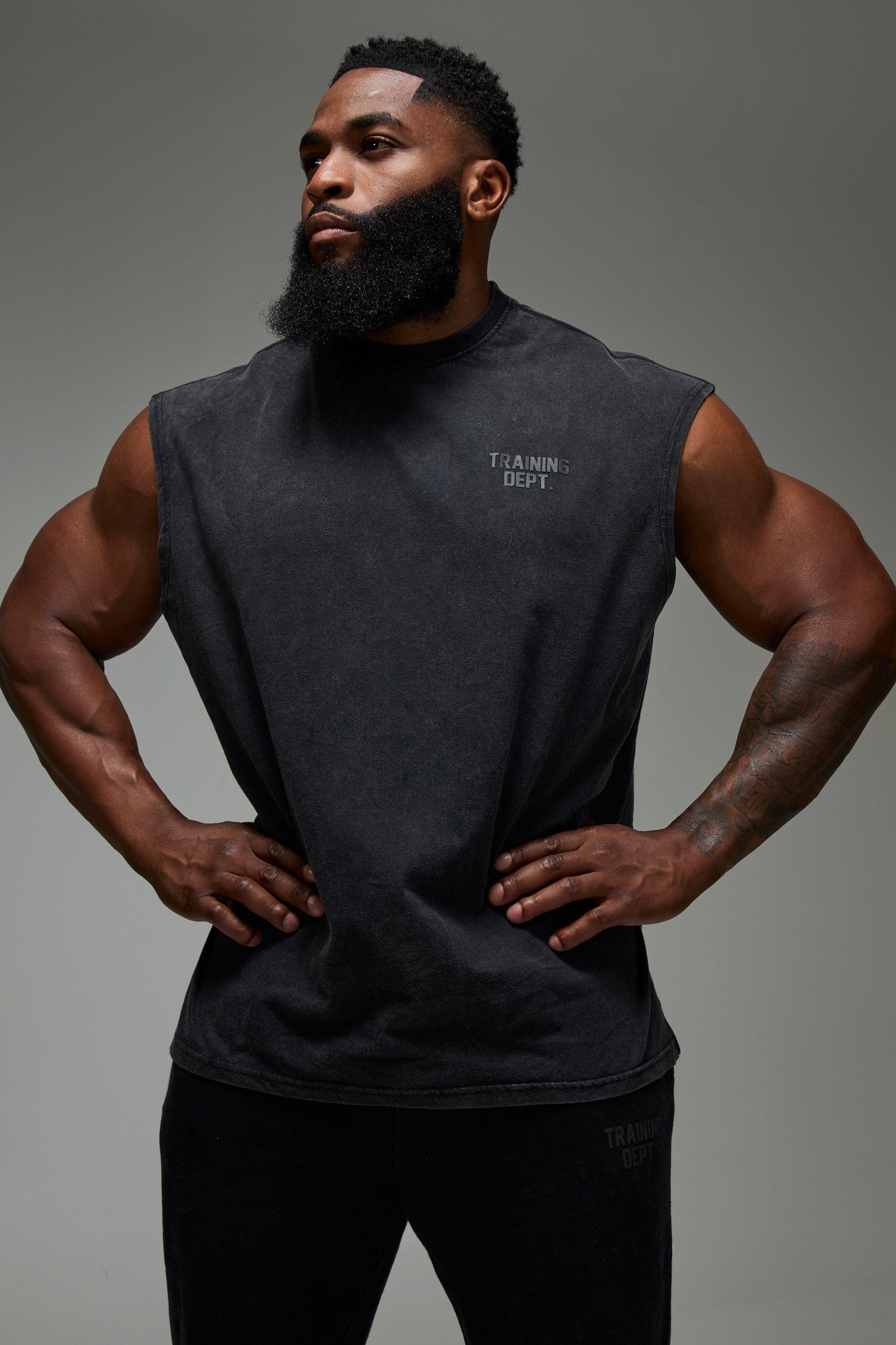 Mens Black Man Active Training Dept. Oversized Washed vest, Black