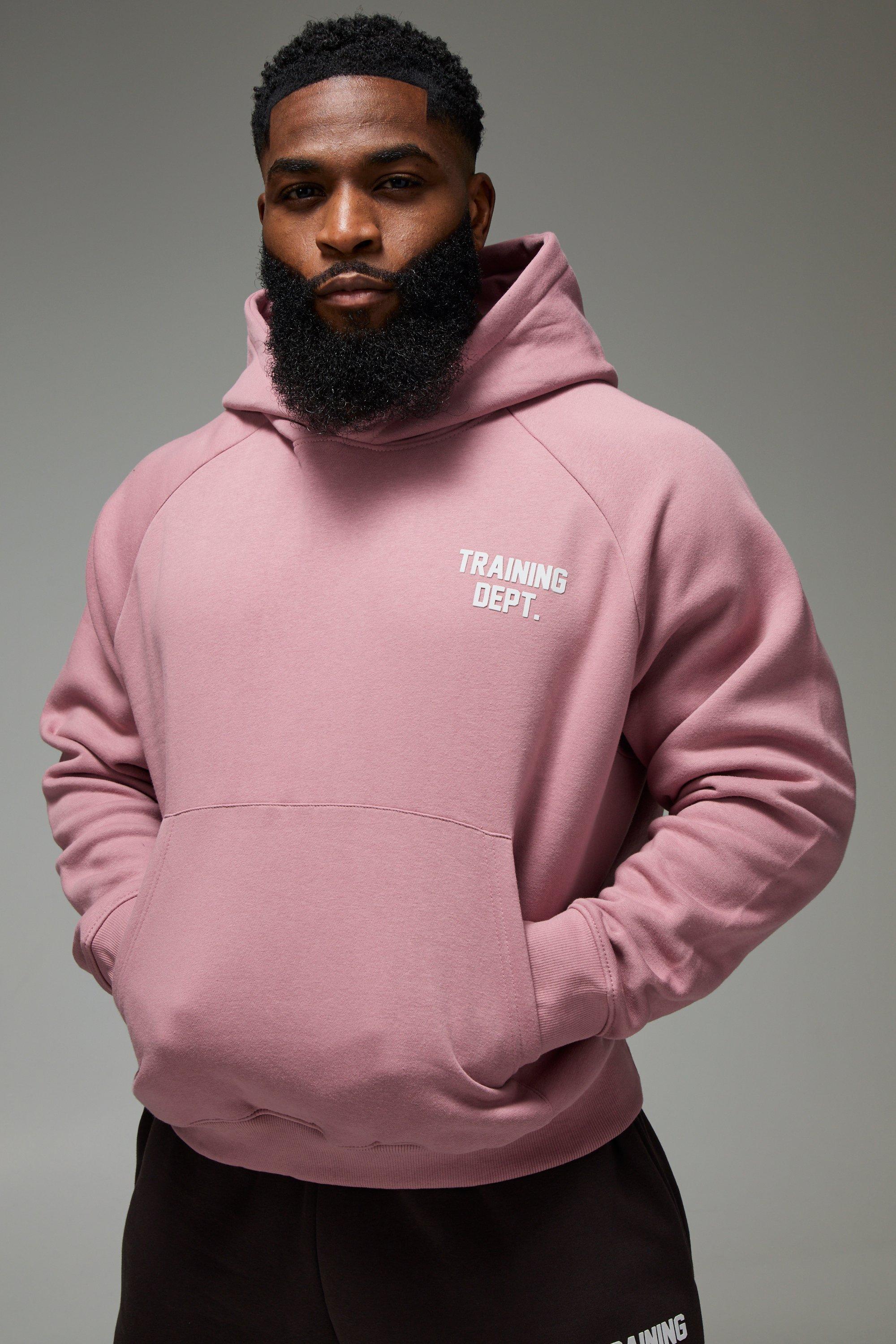Mens Pink Man Active Training Dept Boxy Brushed Hoodie, Pink