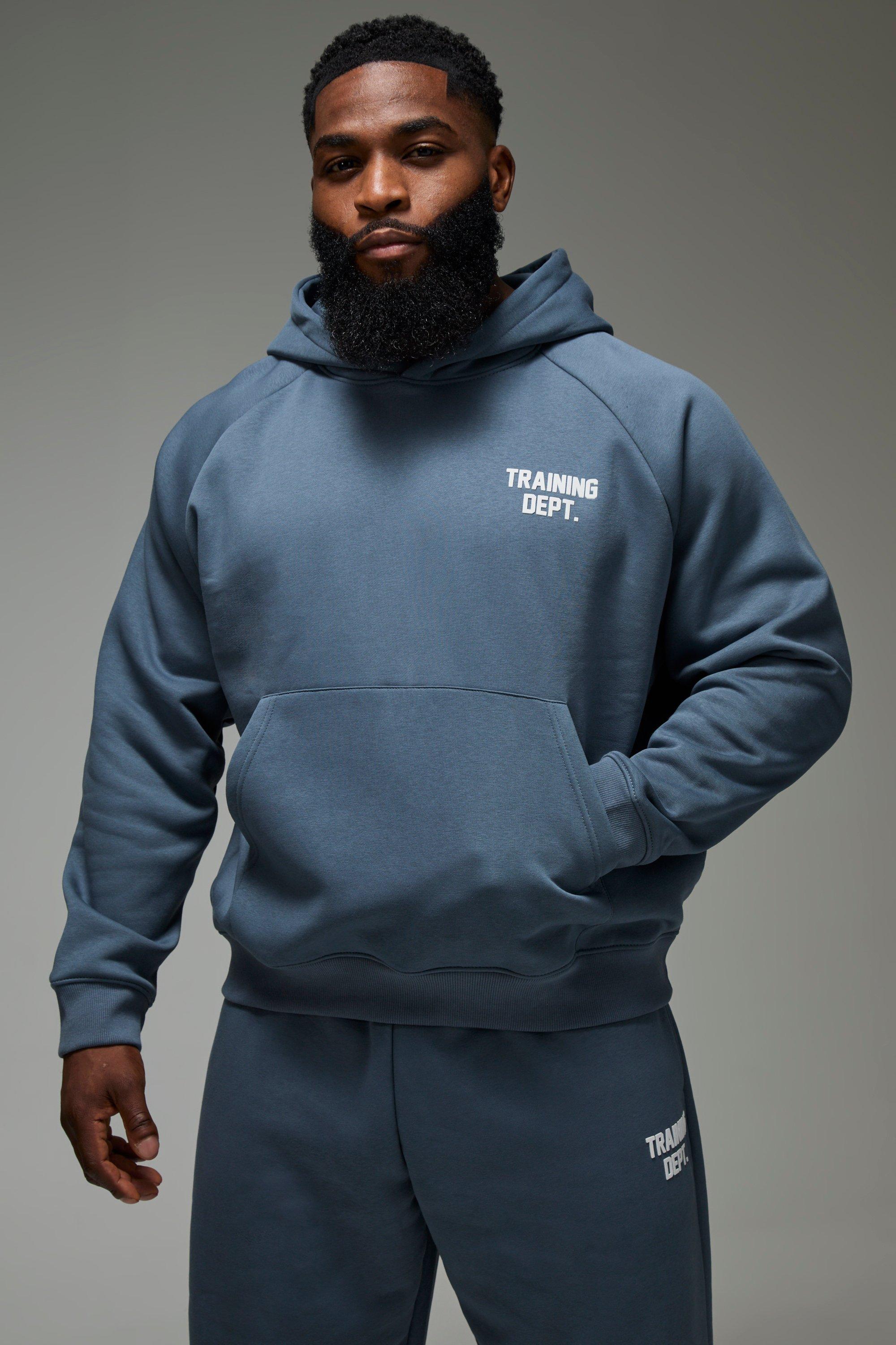 Felpa squadrata Man Active Training Dept spazzolata con cappuccio, Azzurro