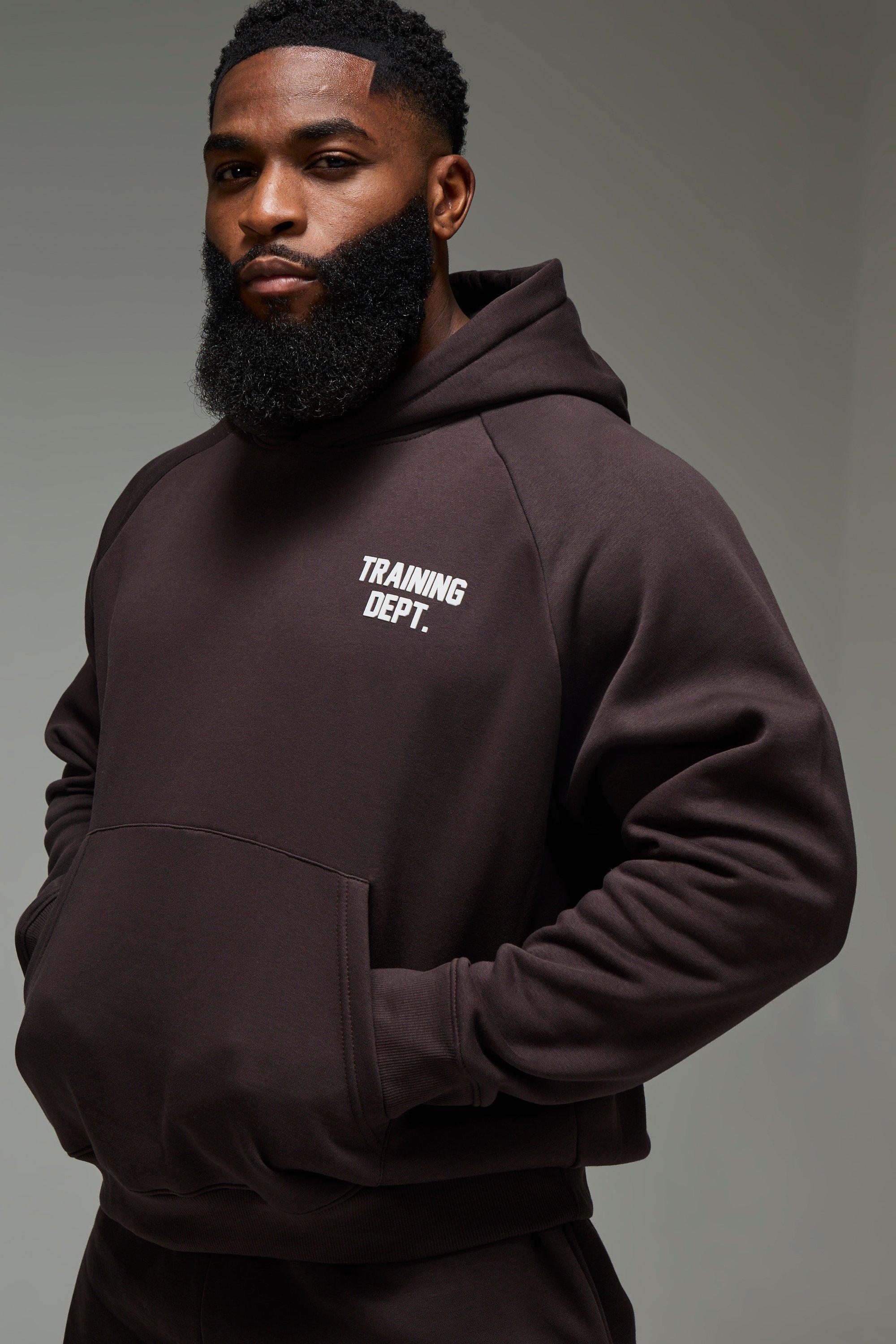 Mens Brown Man Active Training Dept Boxy Brushed Hoodie, Brown
