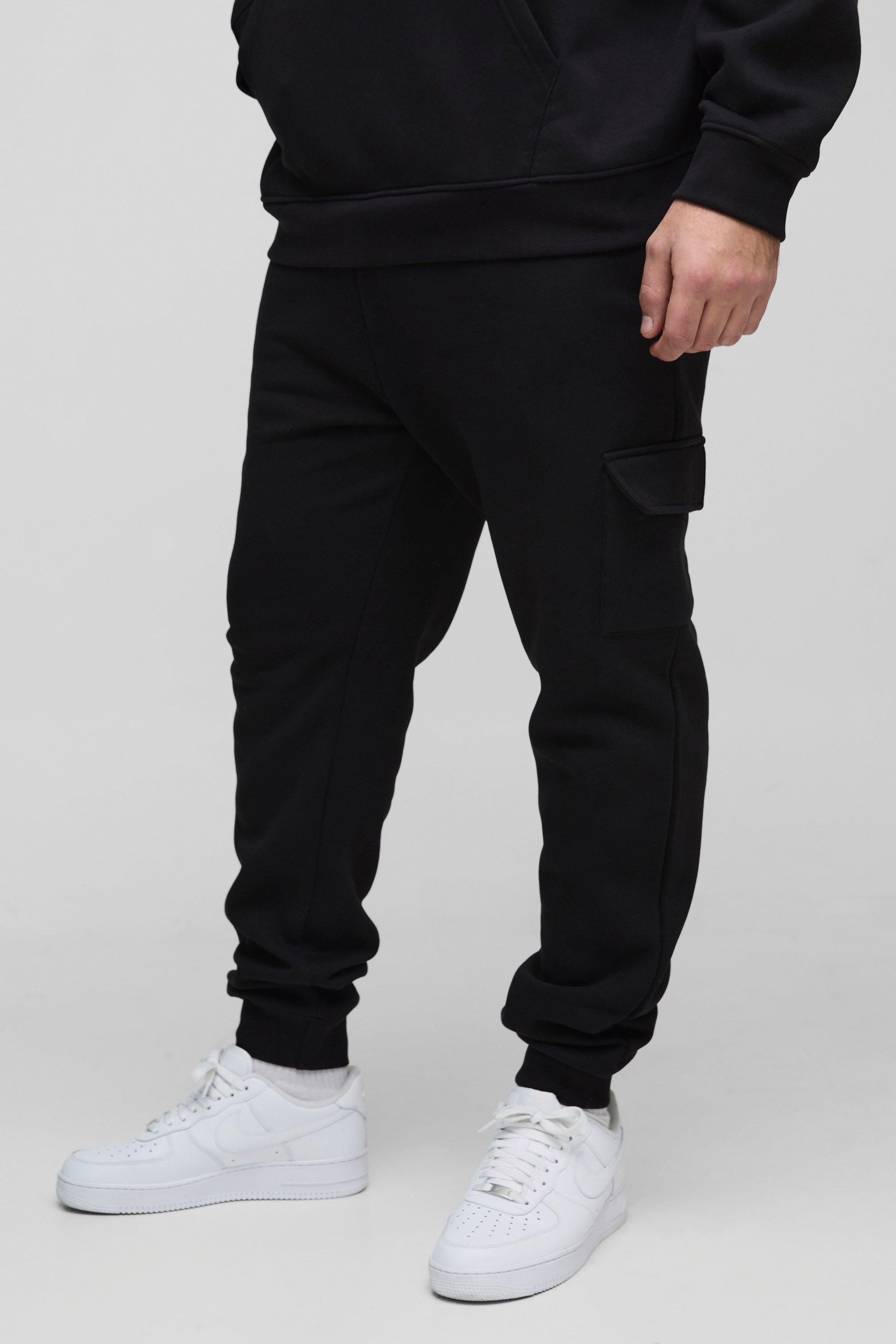 Pantaloni tuta Cargo Plus Size Basic Skinny Fit in 330 g/mq, Nero