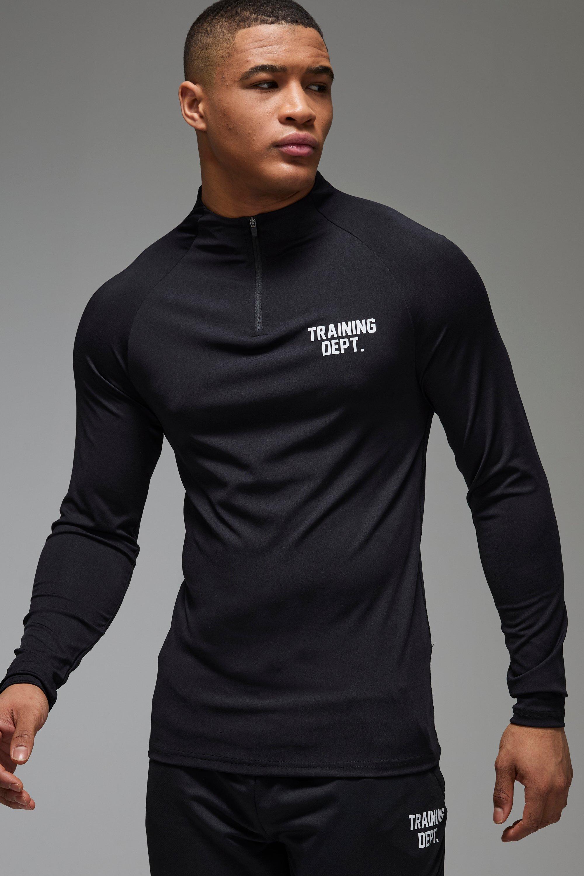 Mens Black Man Active Performance Training Dept. Muscle 1/4 Zip, Black