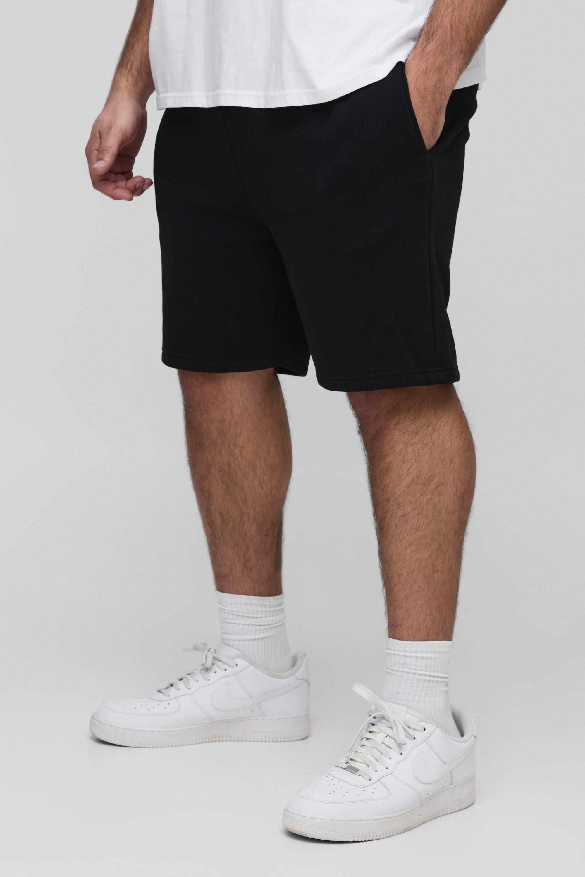 Plus Slim Fit Mid Length Basic Shorts, Nero