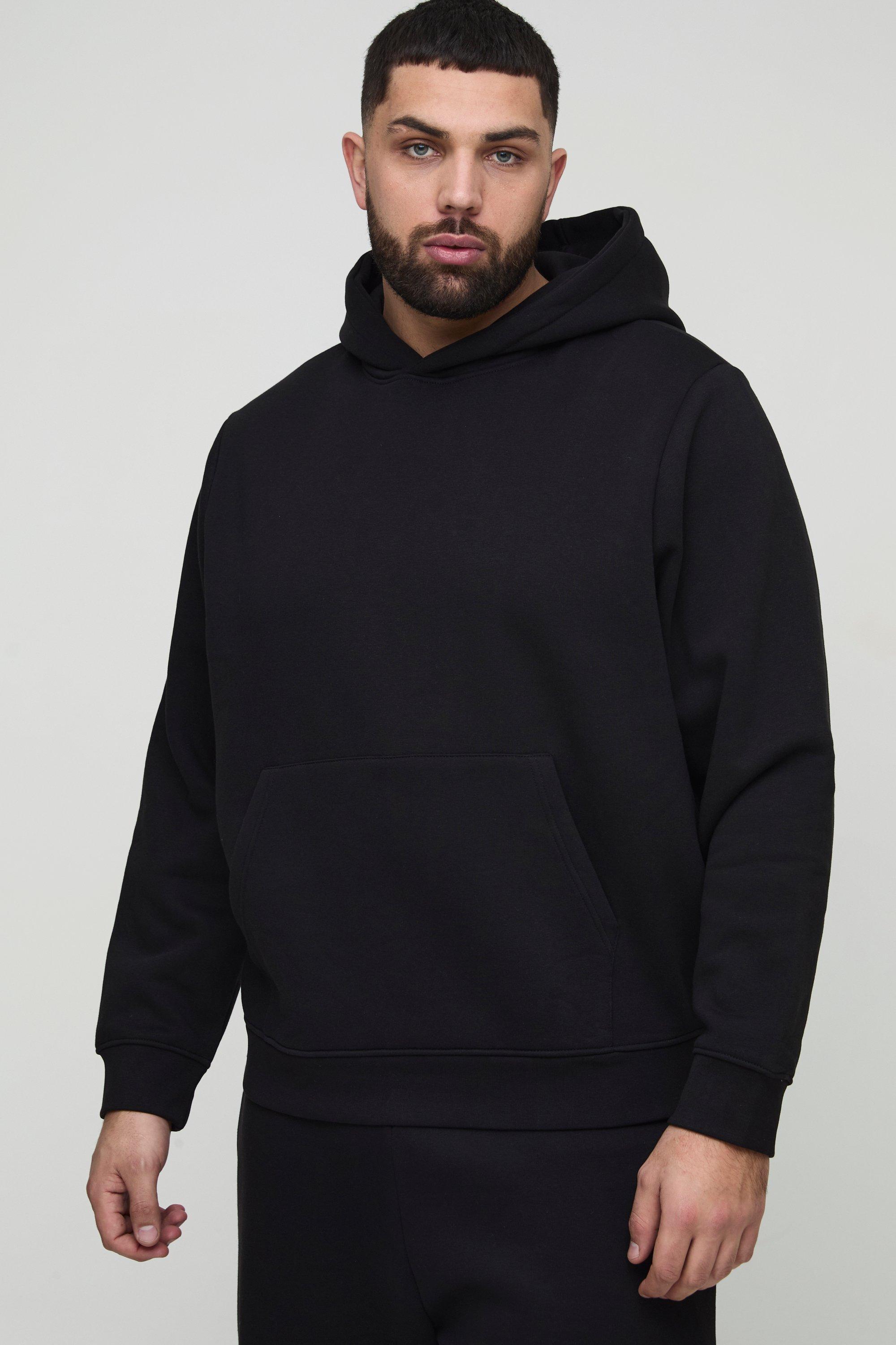 Felpa Plus Size Basic oversize da 330 g/mq con cappuccio, Nero