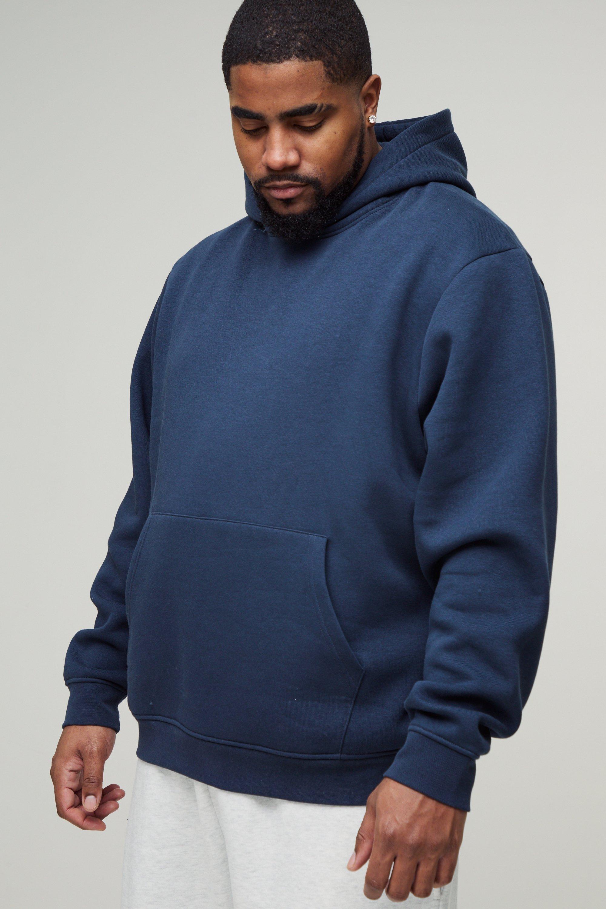 Mens Navy Plus Over The Head Basic Regular Fit Hoodie, Navy