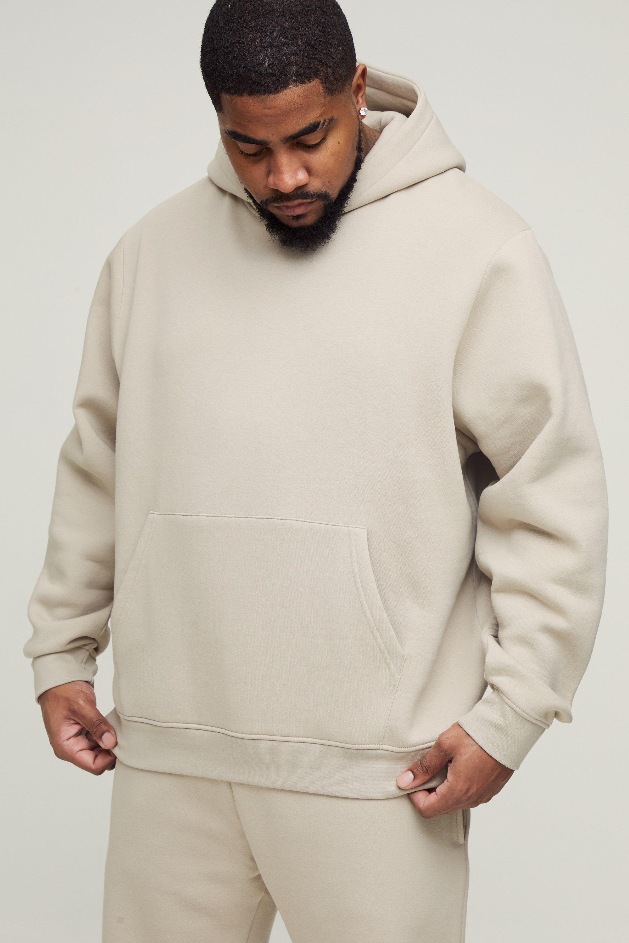 Mens Beige Plus 330GSM Regular Fit Over The Head Basic Hoodie, Beige