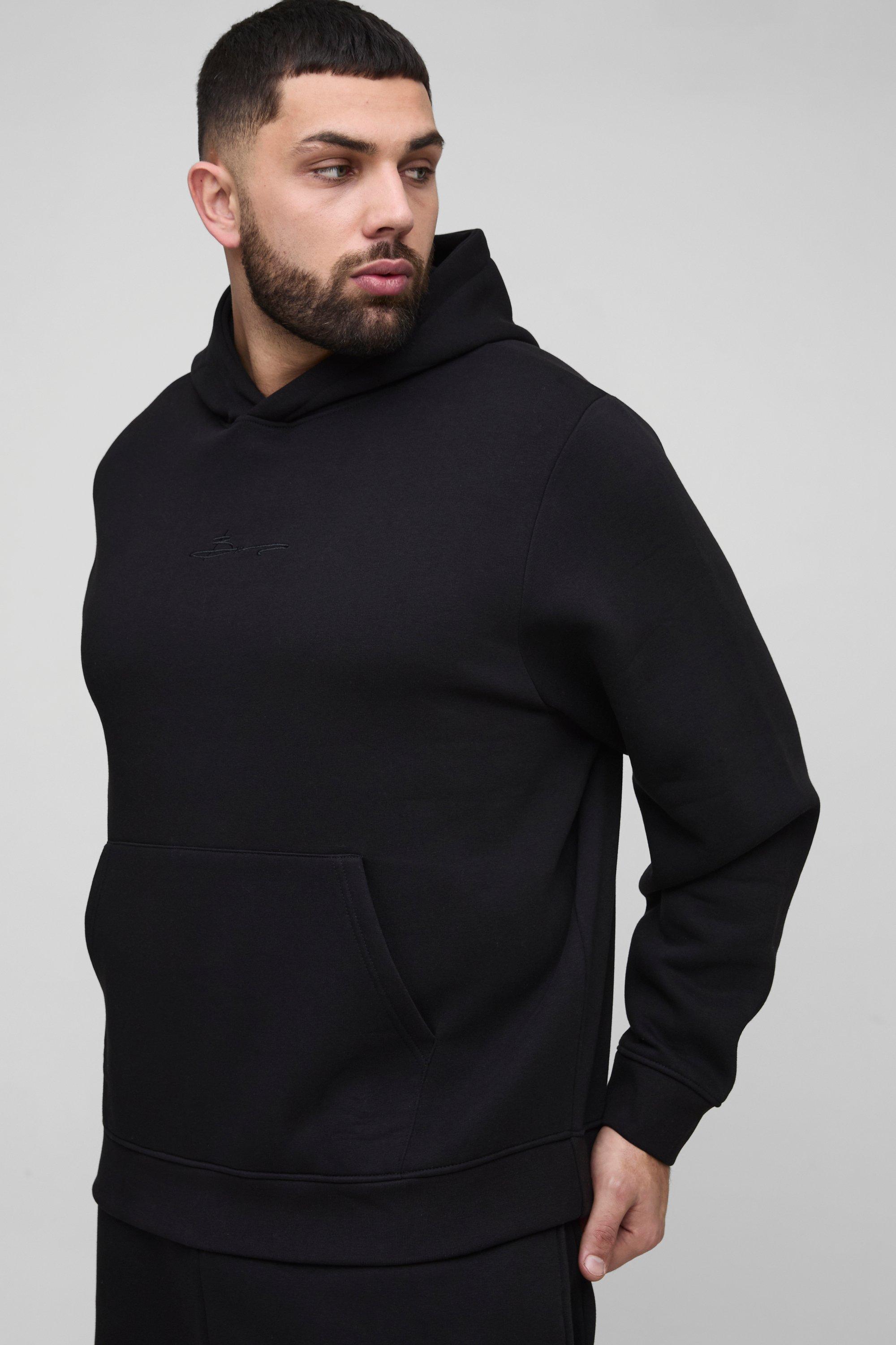 Felpa Plus Size Homme con cappuccio over The Head, 330 g/mq, Nero