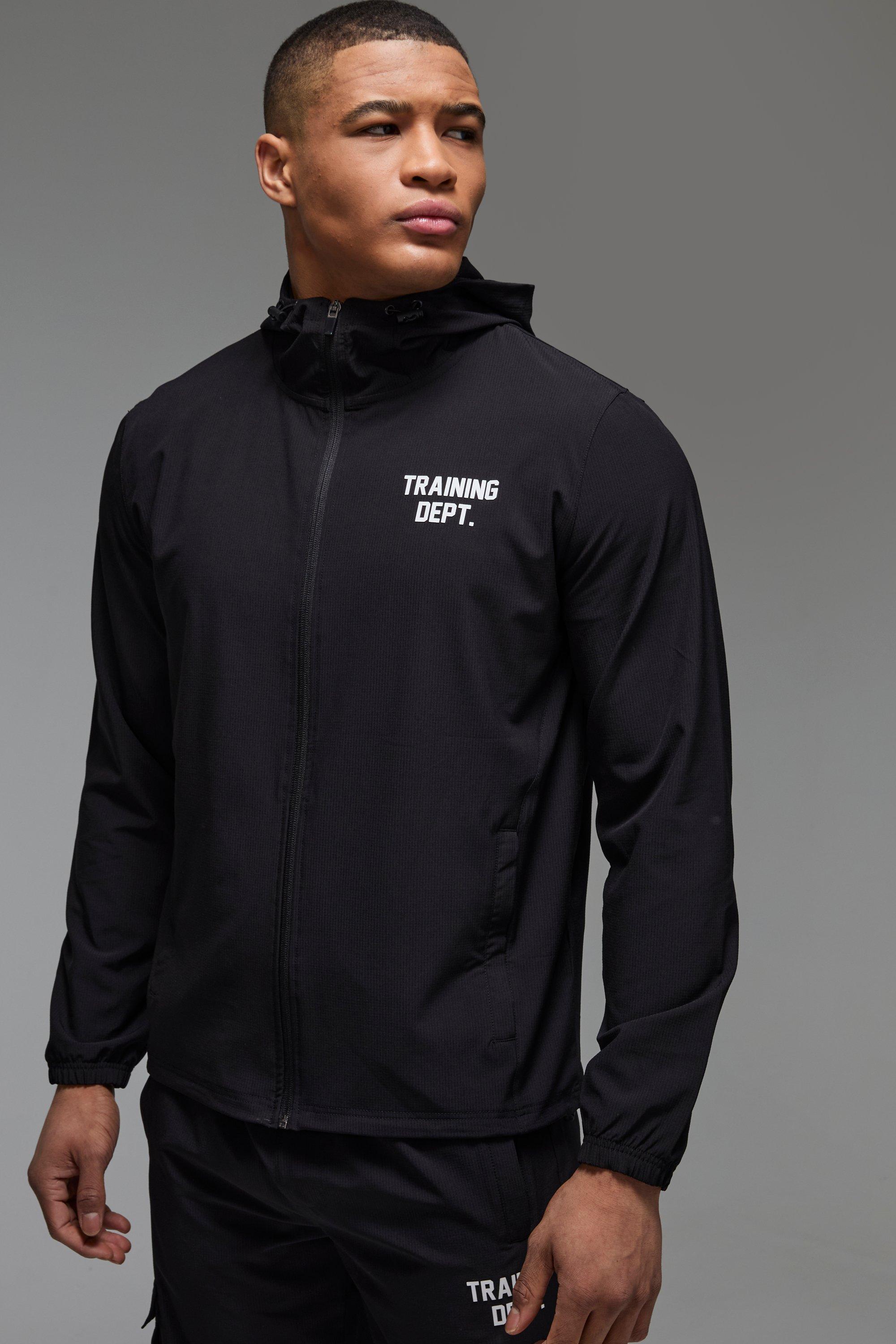 Mens Black Man Active Training Dept. Windbreaker, Black