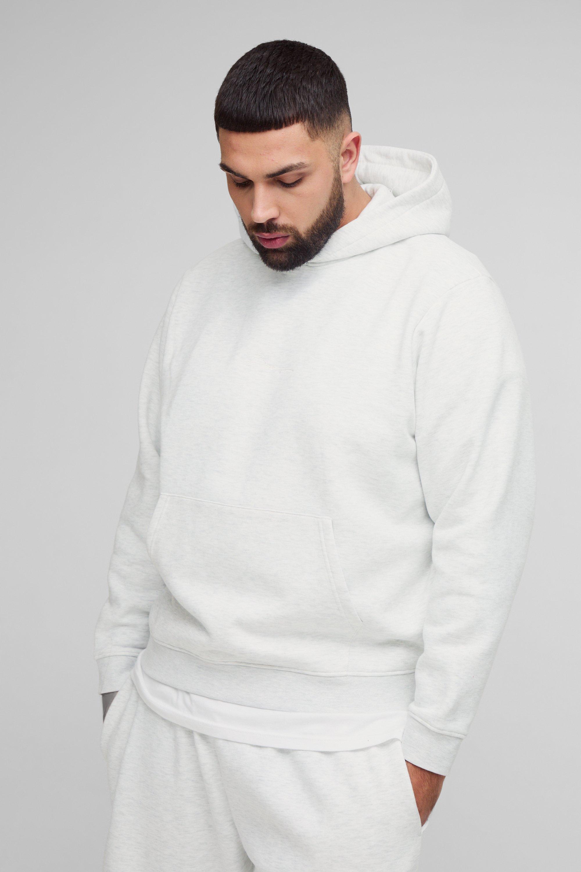 Mens Grey Plus 330GSM BM Signature Over The Head Regular Fit Hoodie, Grey
