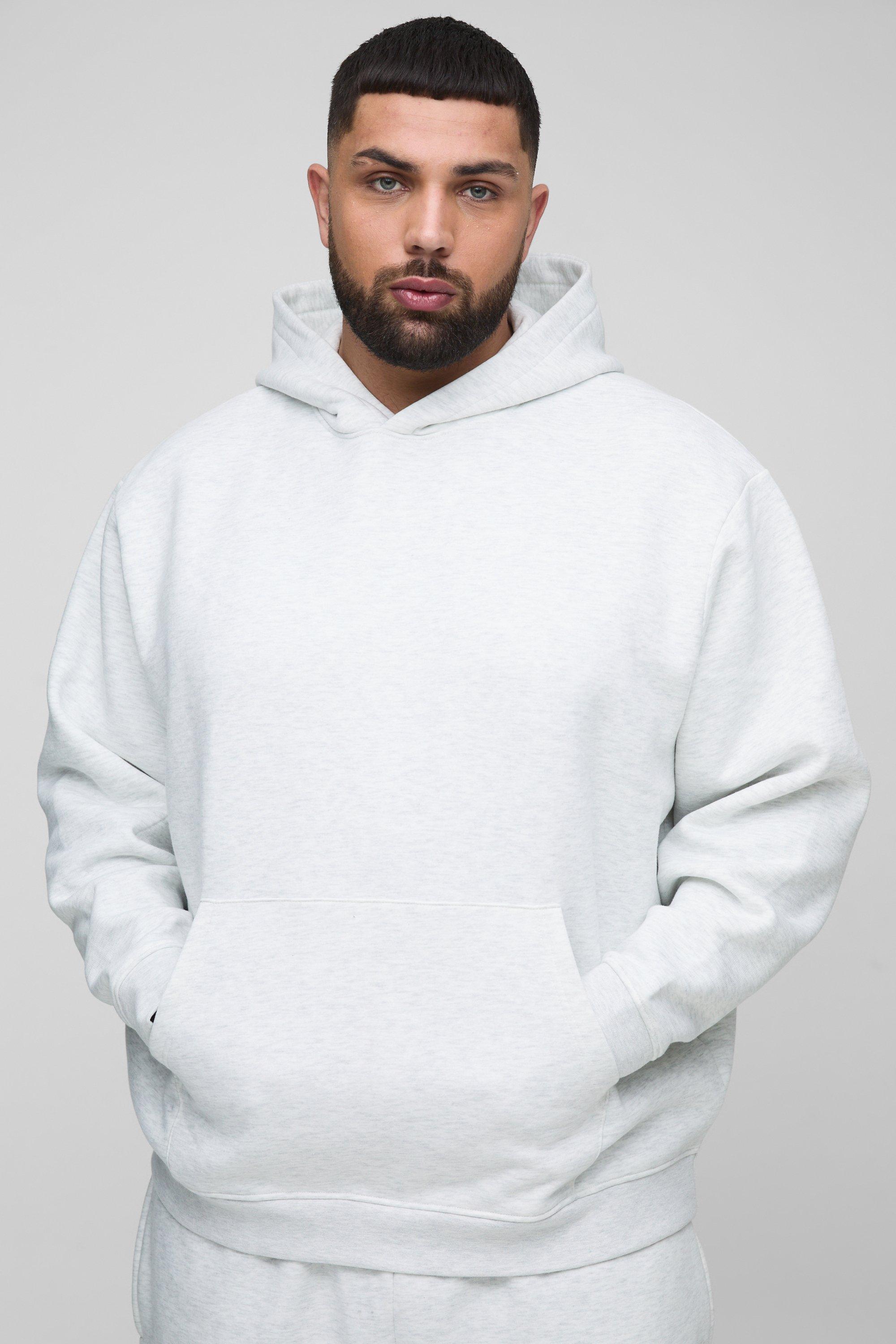 Mens Grey Plus 330GSM Basic Oversized Over The Head Hoodie, Grey