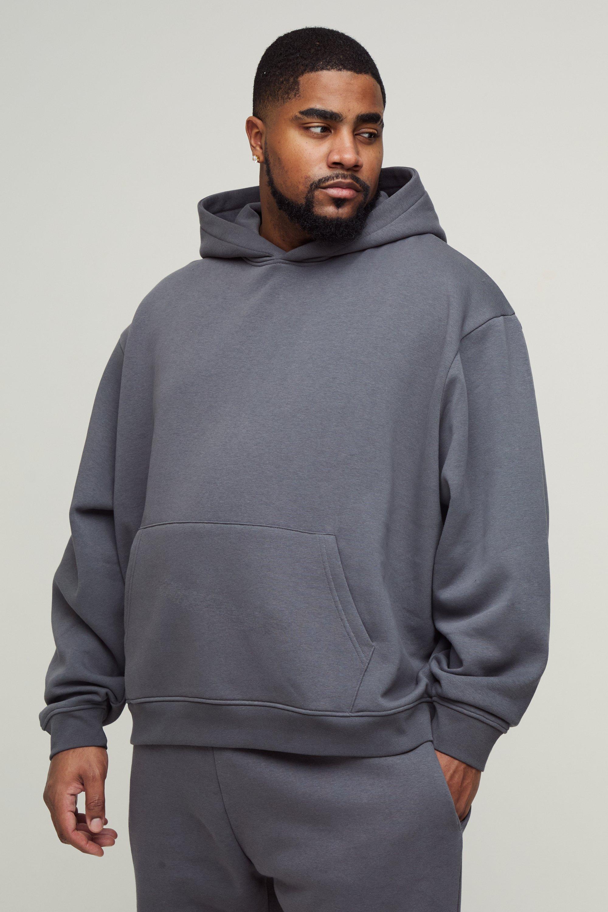 Plus 330GSM Oversized Boxy Basic Hoodie, Grigio