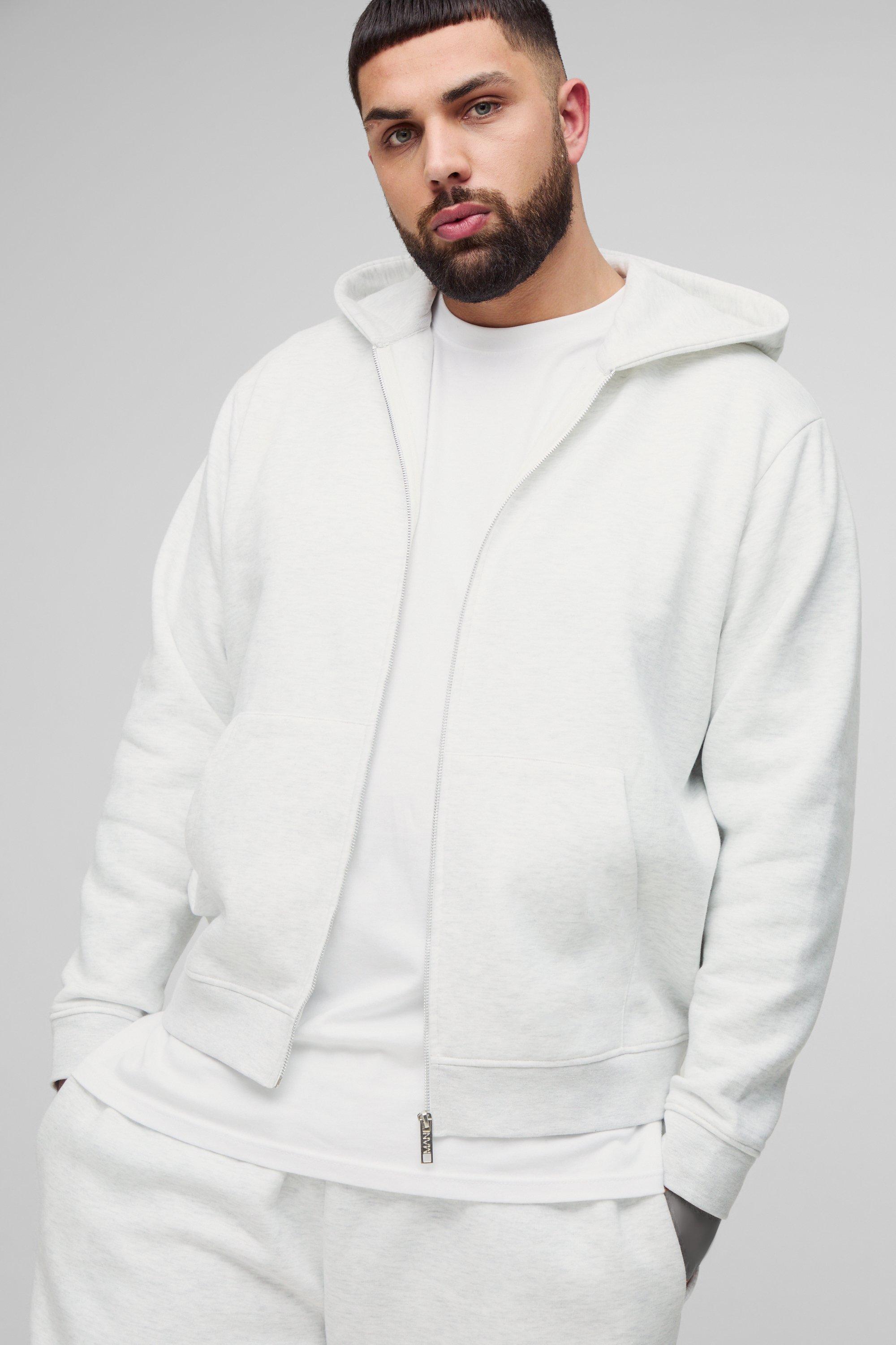 Mens Grey Plus 330GSM Basic Zip Through Regular Fit Hoodie, Grey