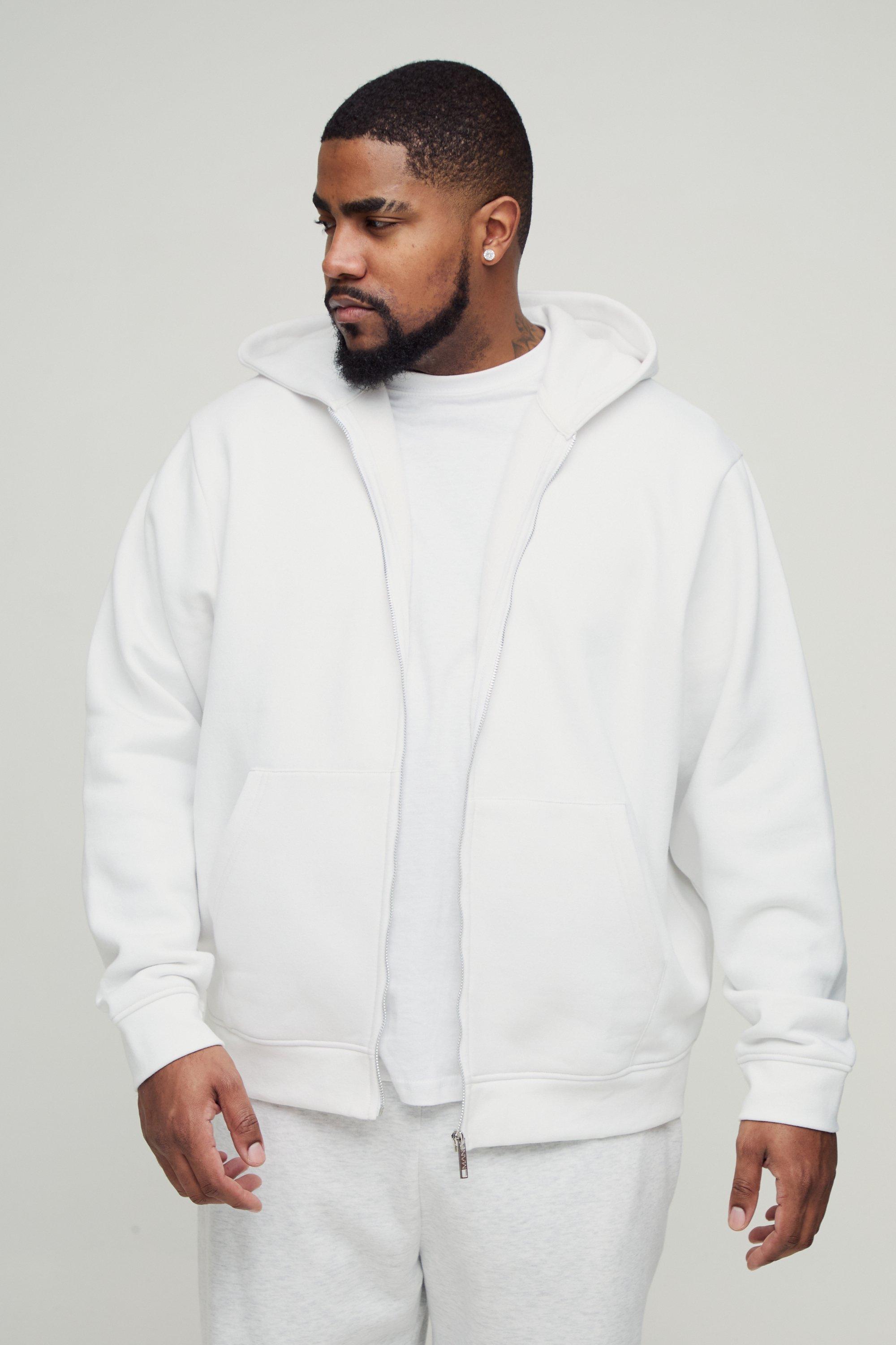 Mens White Plus Basic Zip Through Regular Fit Hoodie, White