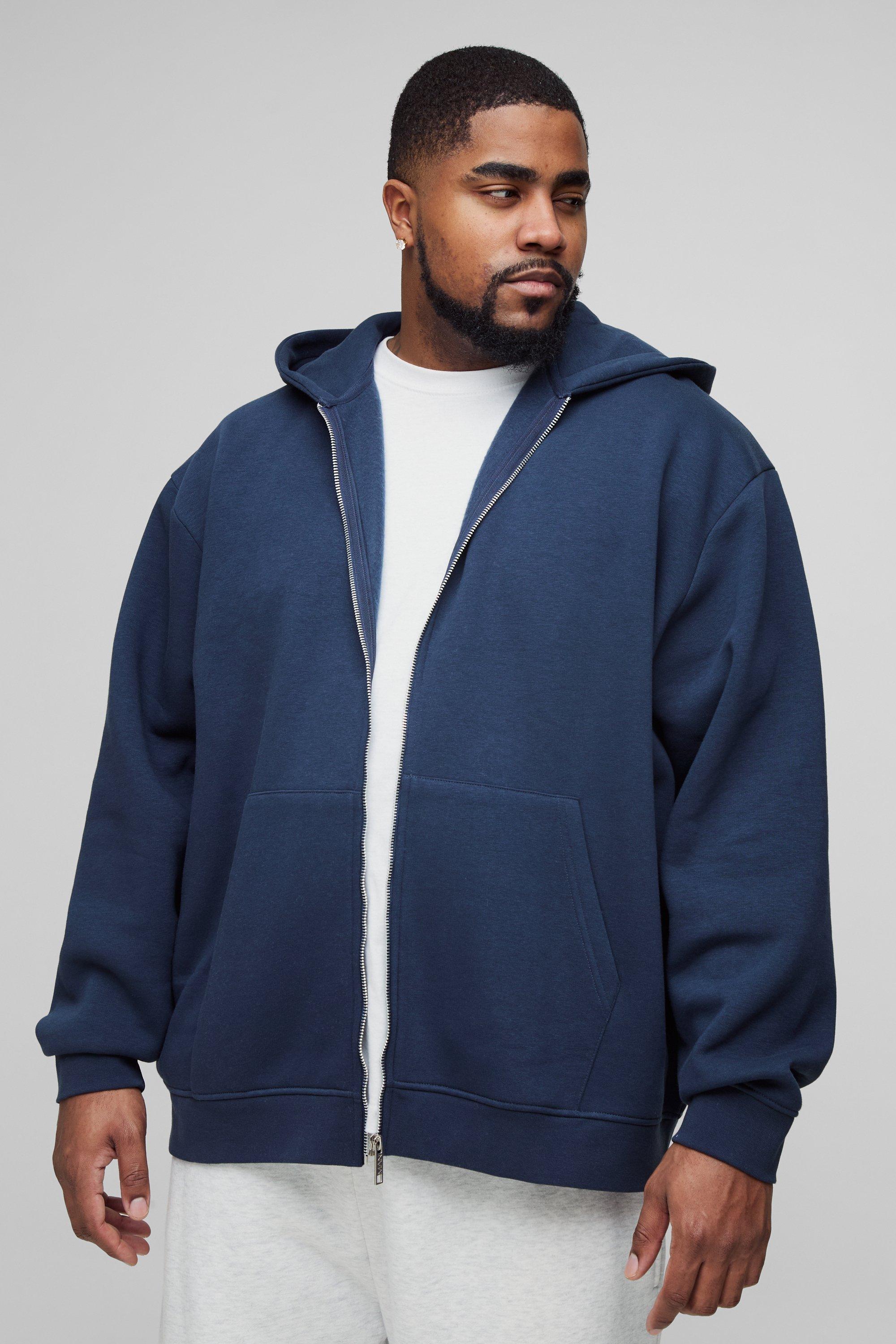 Felpa Plus Size oversize Basic da 330 g/mq con zip e cappuccio, Navy