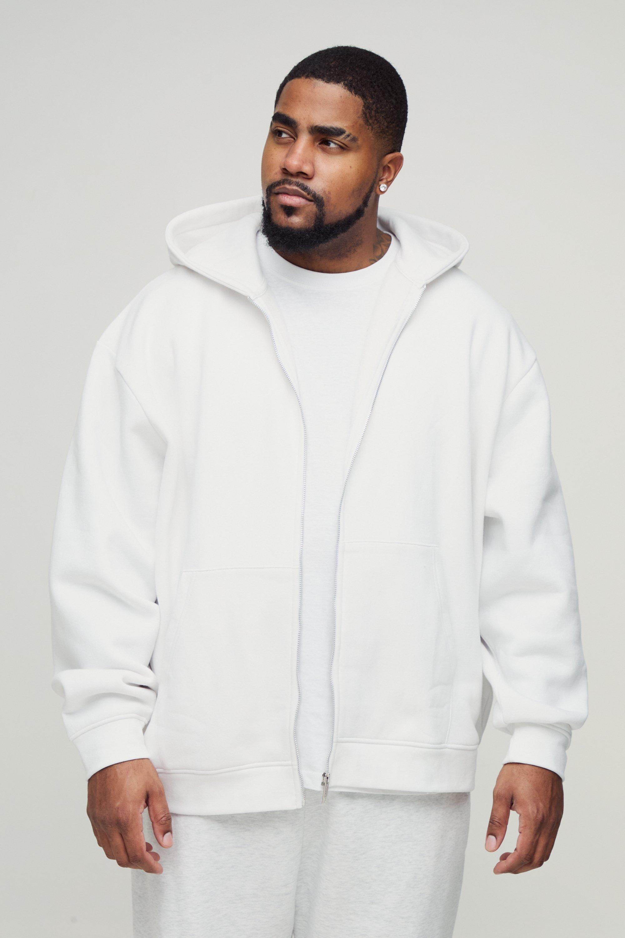 Felpa Plus Size oversize Basic da 330 g/mq con zip e cappuccio, Bianco