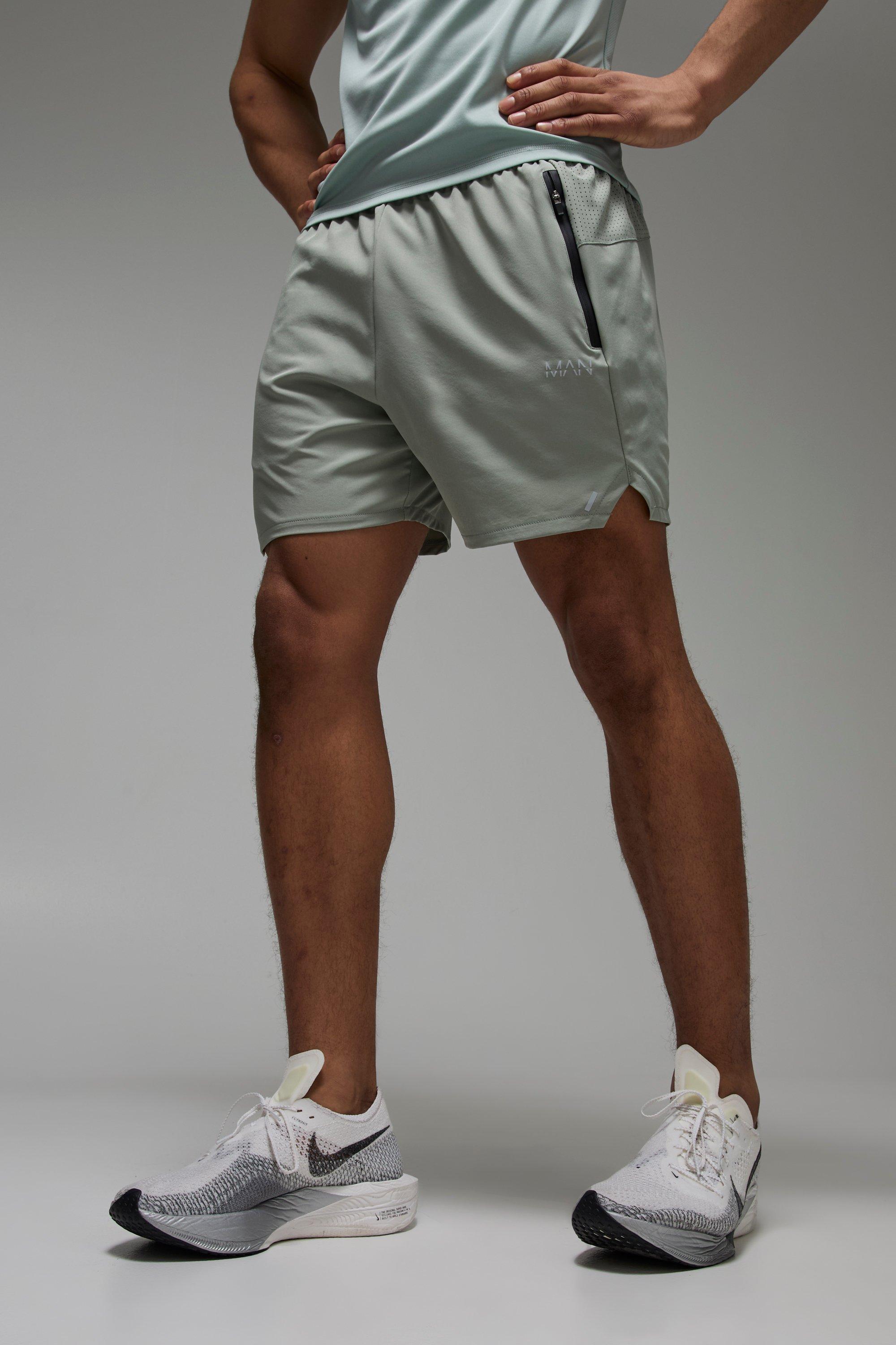 Mens Green Man Active Perforated Stretch Woven Regular Fit 5inch Short, Green