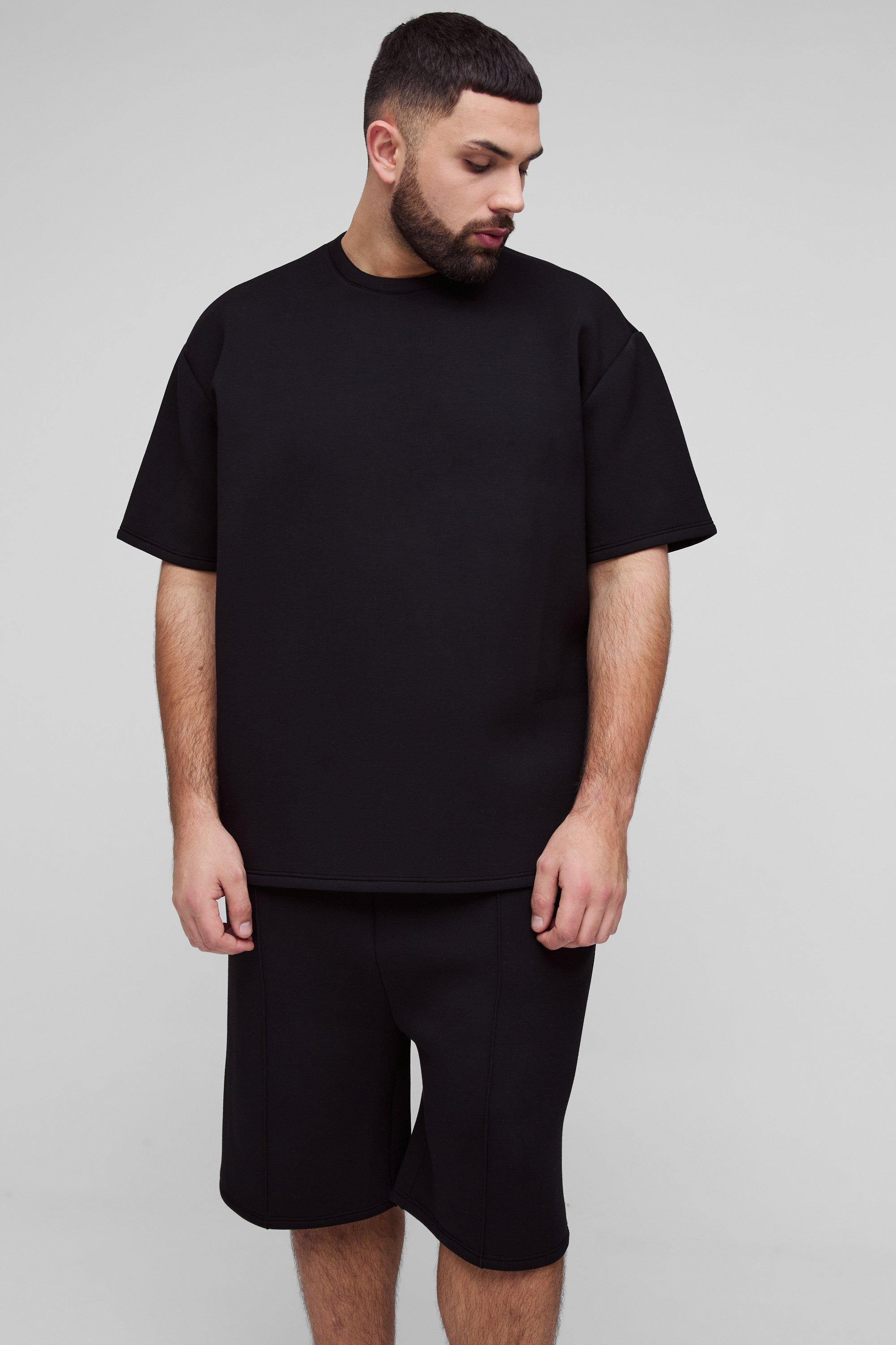 Set Plus Size T-shirt oversize in Scuba & pantaloncini, Nero