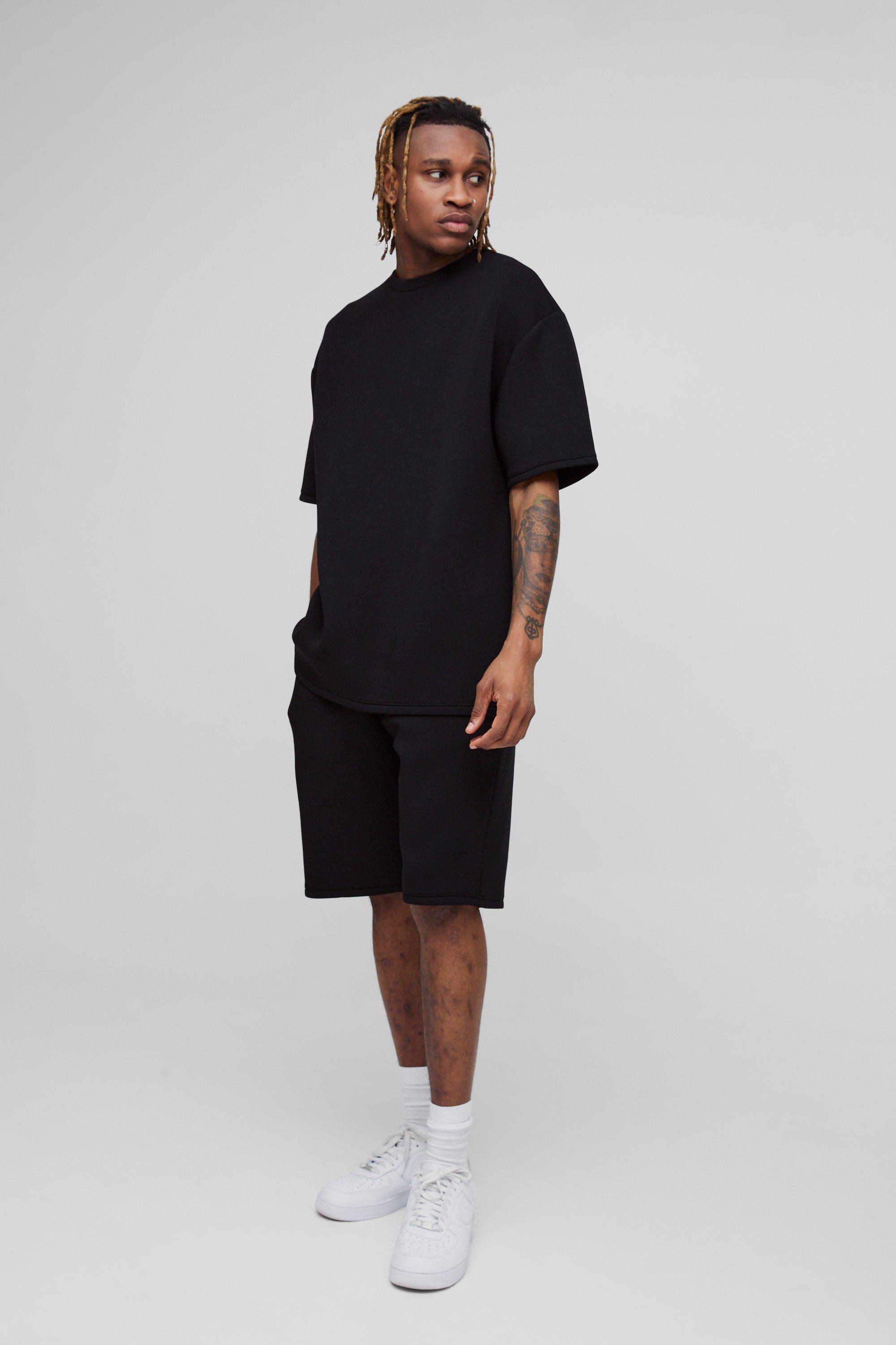 Set Tall T-shirt oversize in Scuba & pantaloncini, Nero